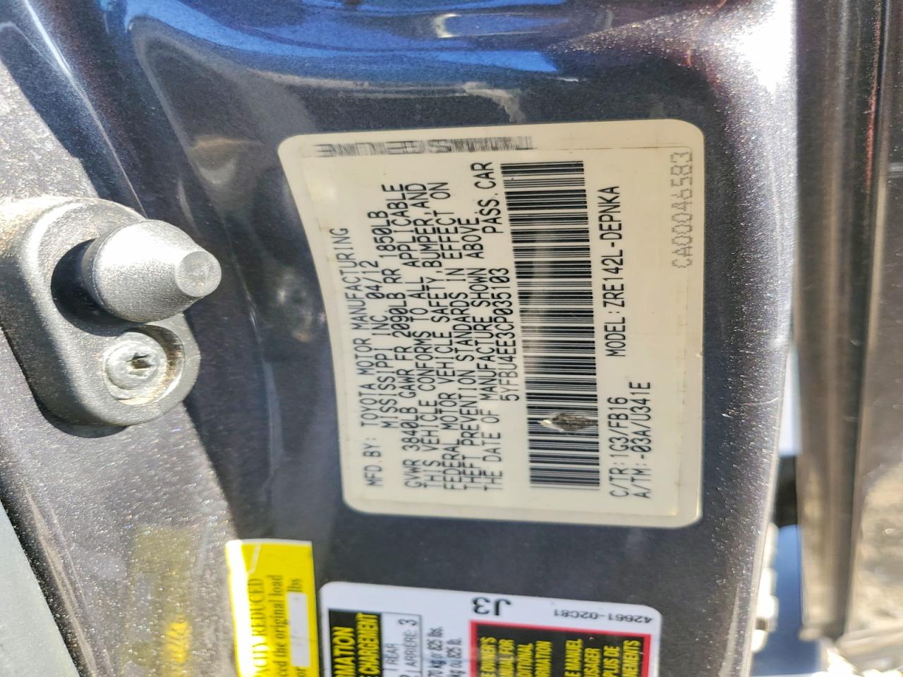 2012 Toyota Corolla Le Gray vin: 5YFBU4EE3CP035103