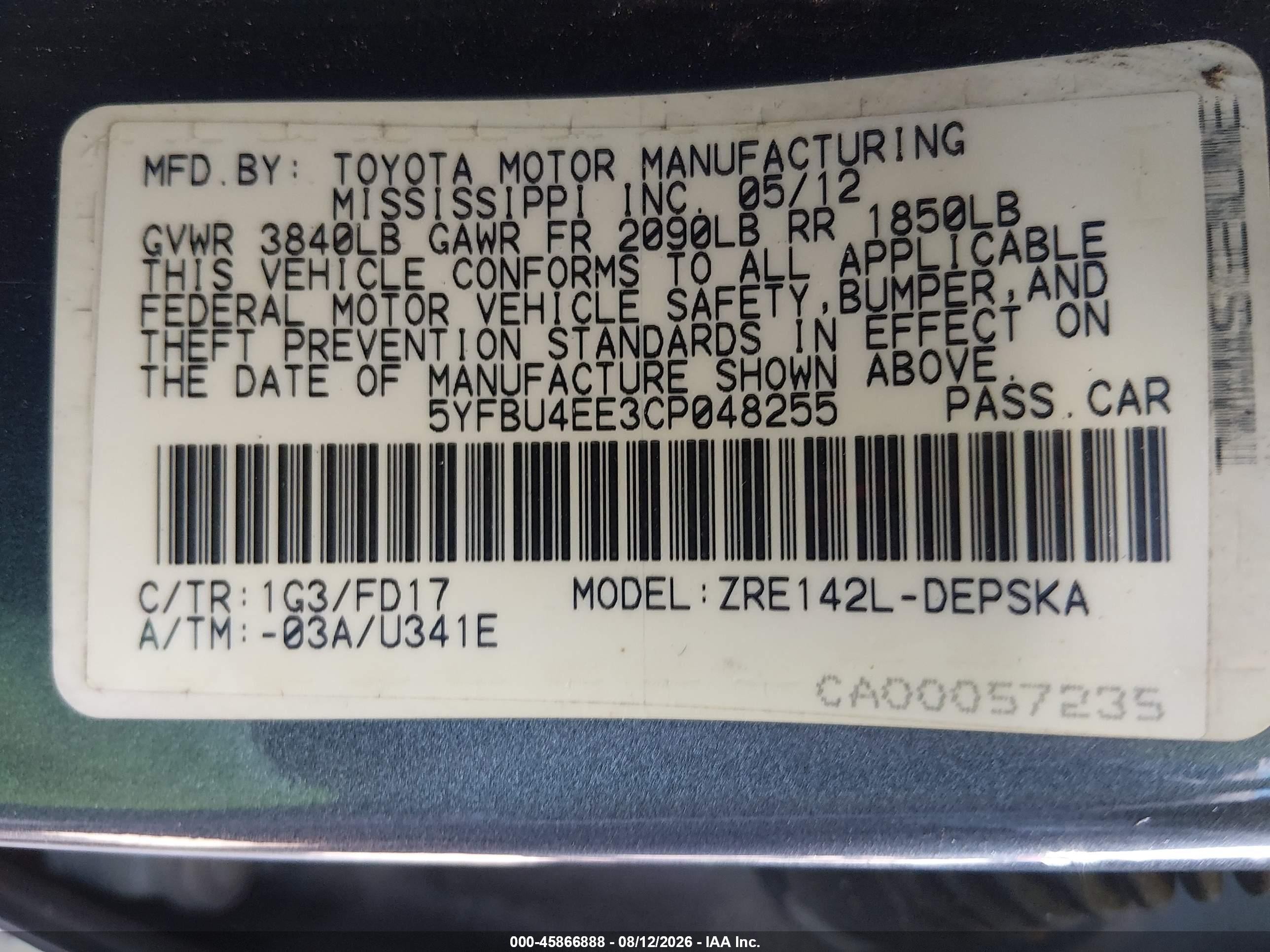 2012 Toyota Corolla S Gray vin: 5YFBU4EE3CP048255