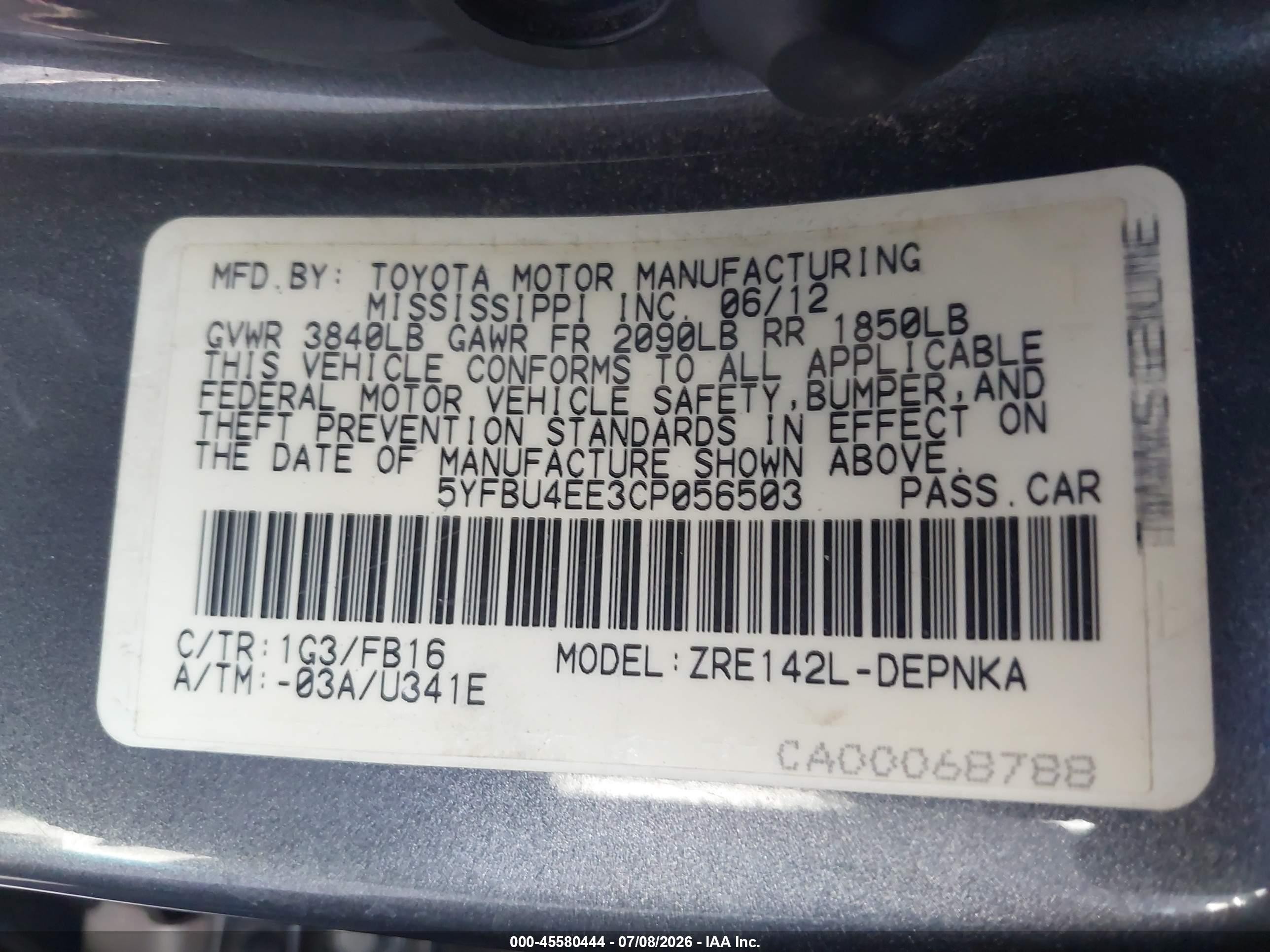 2012 Toyota Corolla Le Gray vin: 5YFBU4EE3CP056503