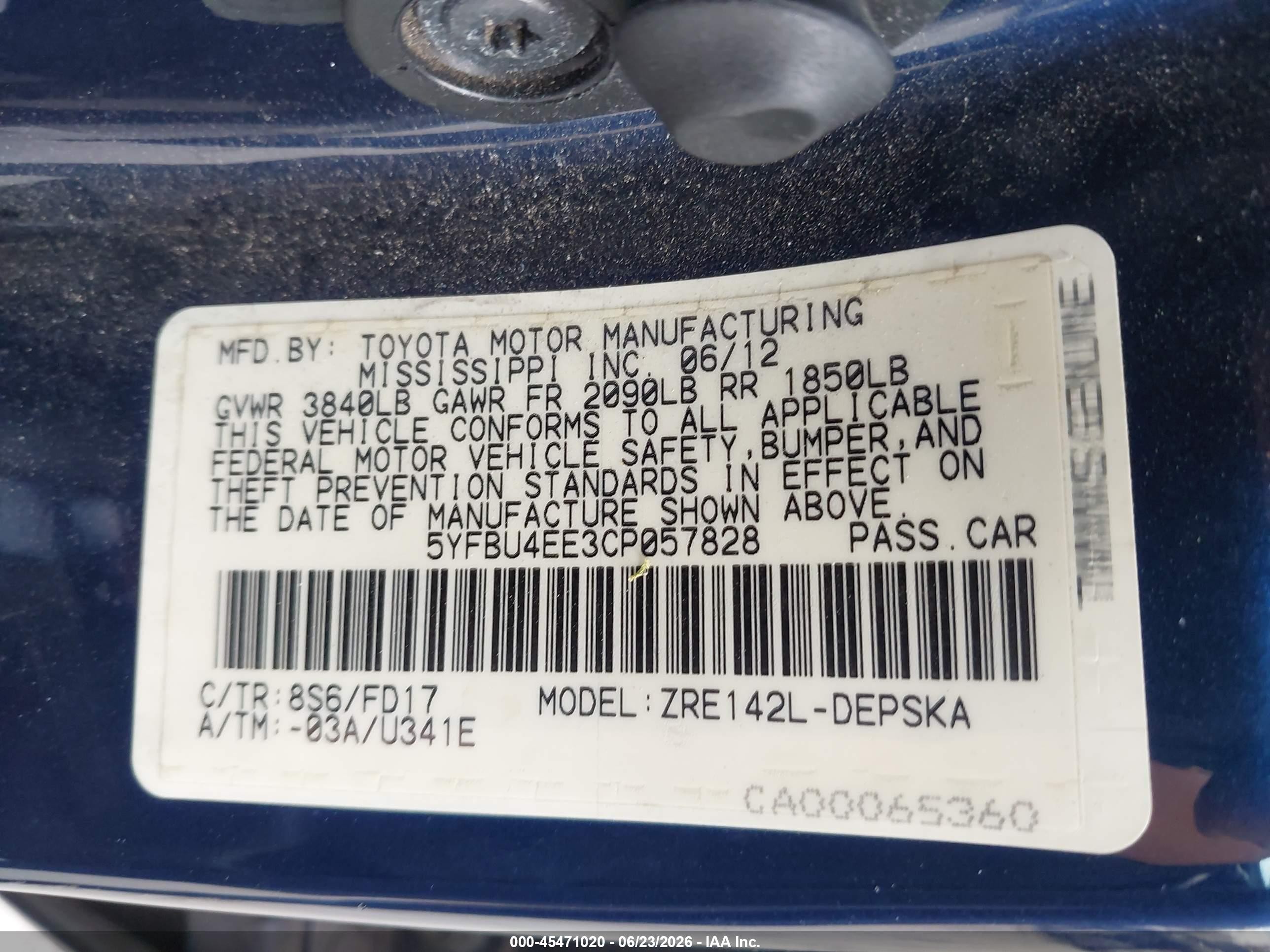 2012 Toyota Corolla S Blue vin: 5YFBU4EE3CP057828