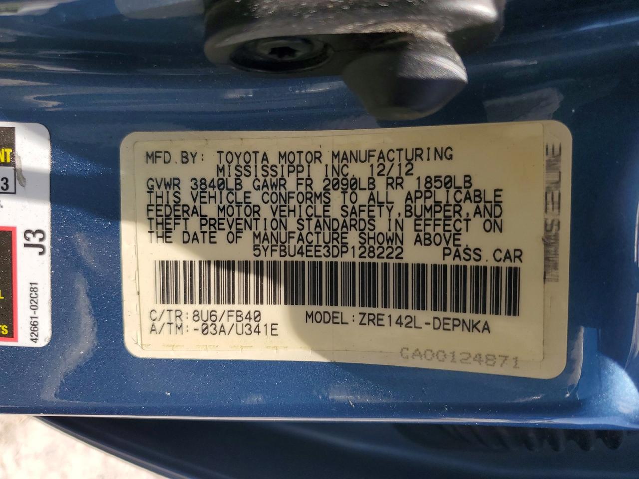 2013 Toyota Corolla Le Blue vin: 5YFBU4EE3DP128222