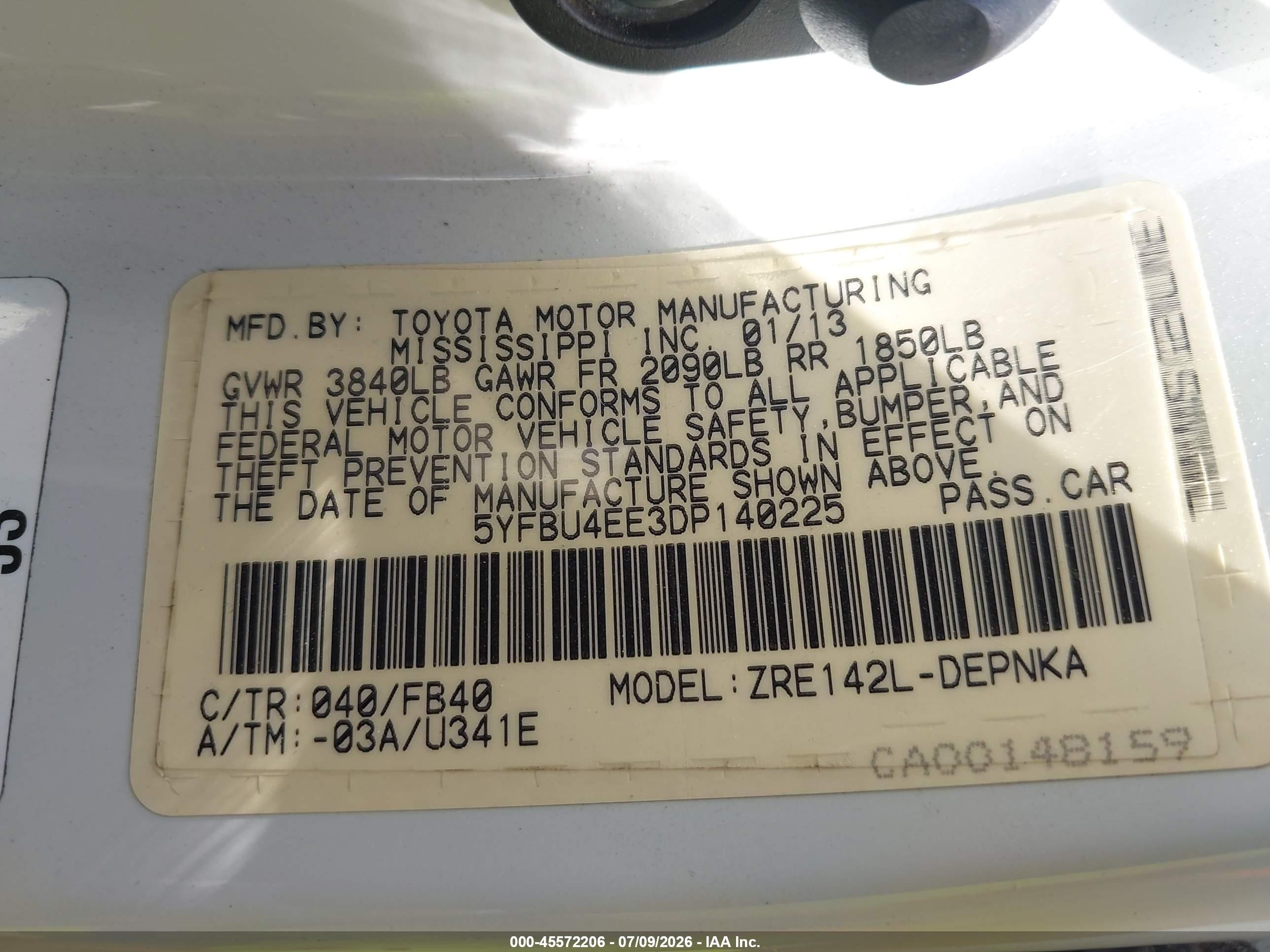 2013 Toyota Corolla Le White vin: 5YFBU4EE3DP140225