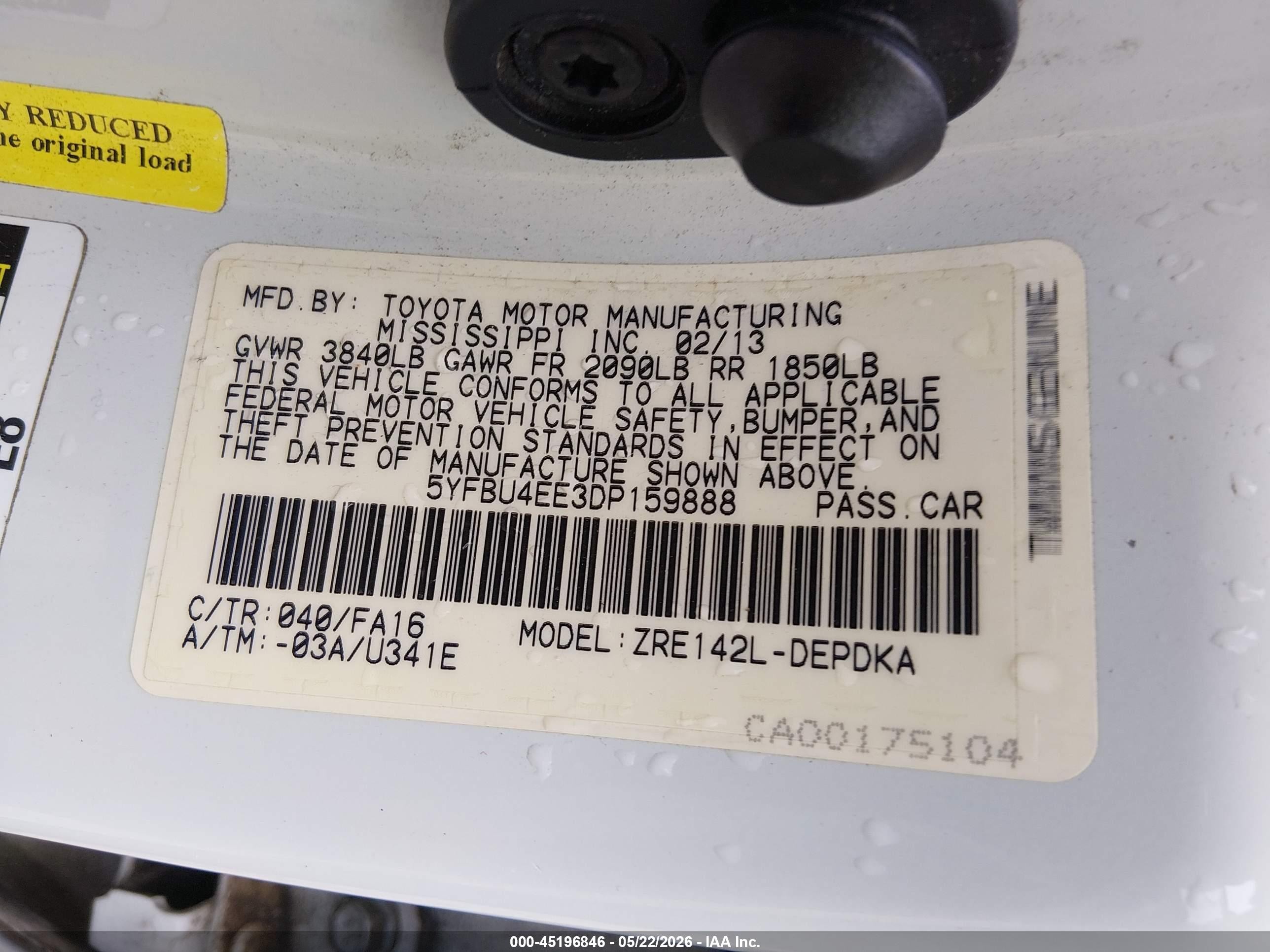 2013 Toyota Corolla L White vin: 5YFBU4EE3DP159888