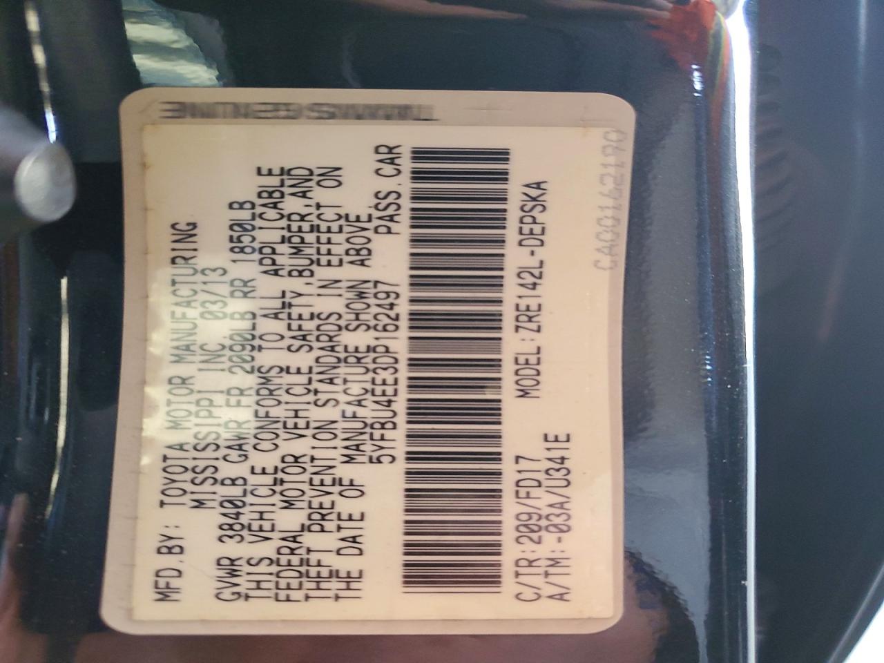 2013 Toyota Corolla S Black vin: 5YFBU4EE3DP162497