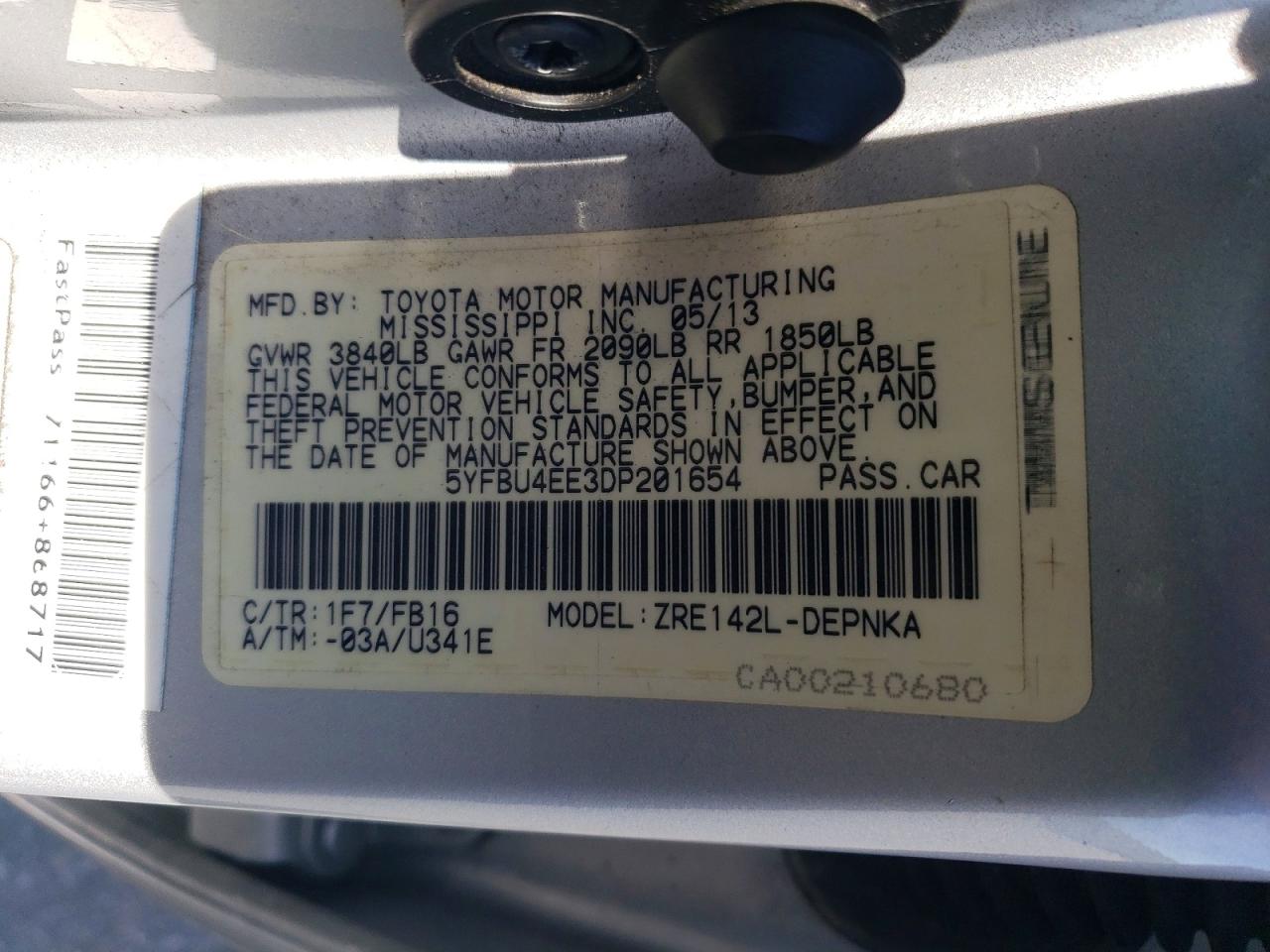 2013 Toyota Corolla Le Silver vin: 5YFBU4EE3DP201654