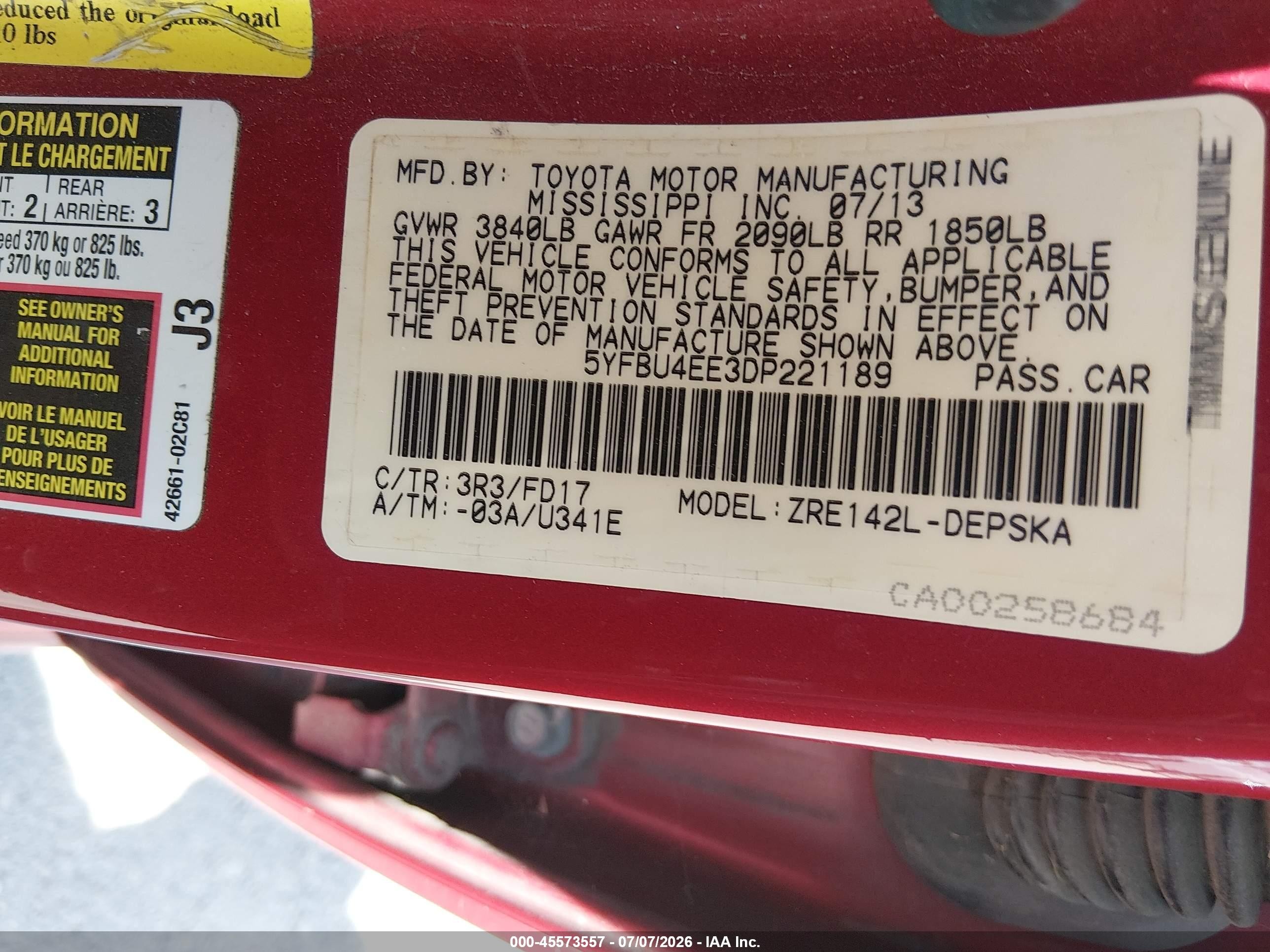 2013 Toyota Corolla S Red vin: 5YFBU4EE3DP221189