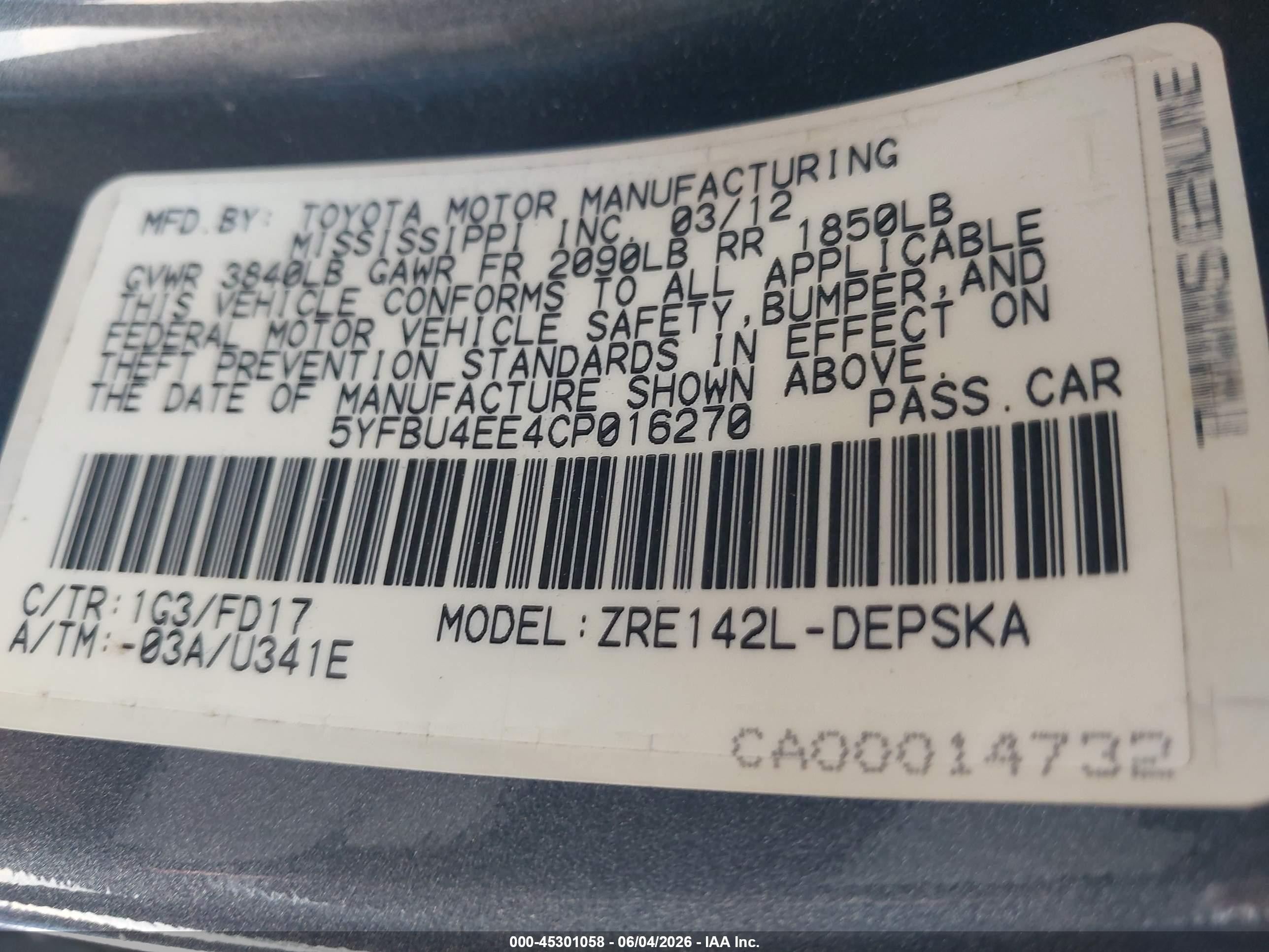 2012 Toyota Corolla S/le Brown vin: 5YFBU4EE4CP016270