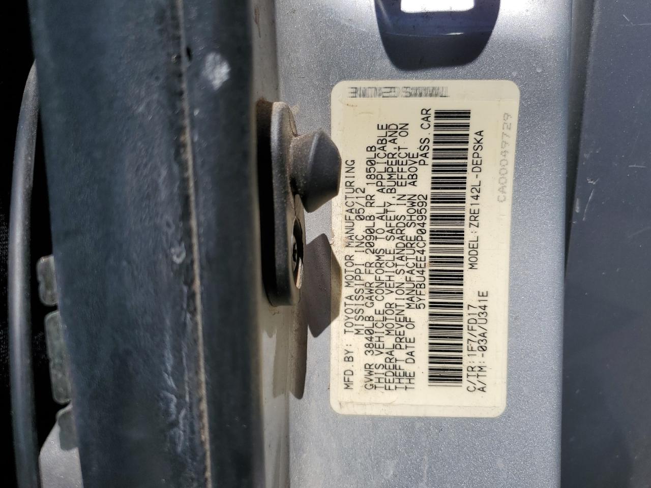 2012 Toyota Corolla S Silver vin: 5YFBU4EE4CP049592