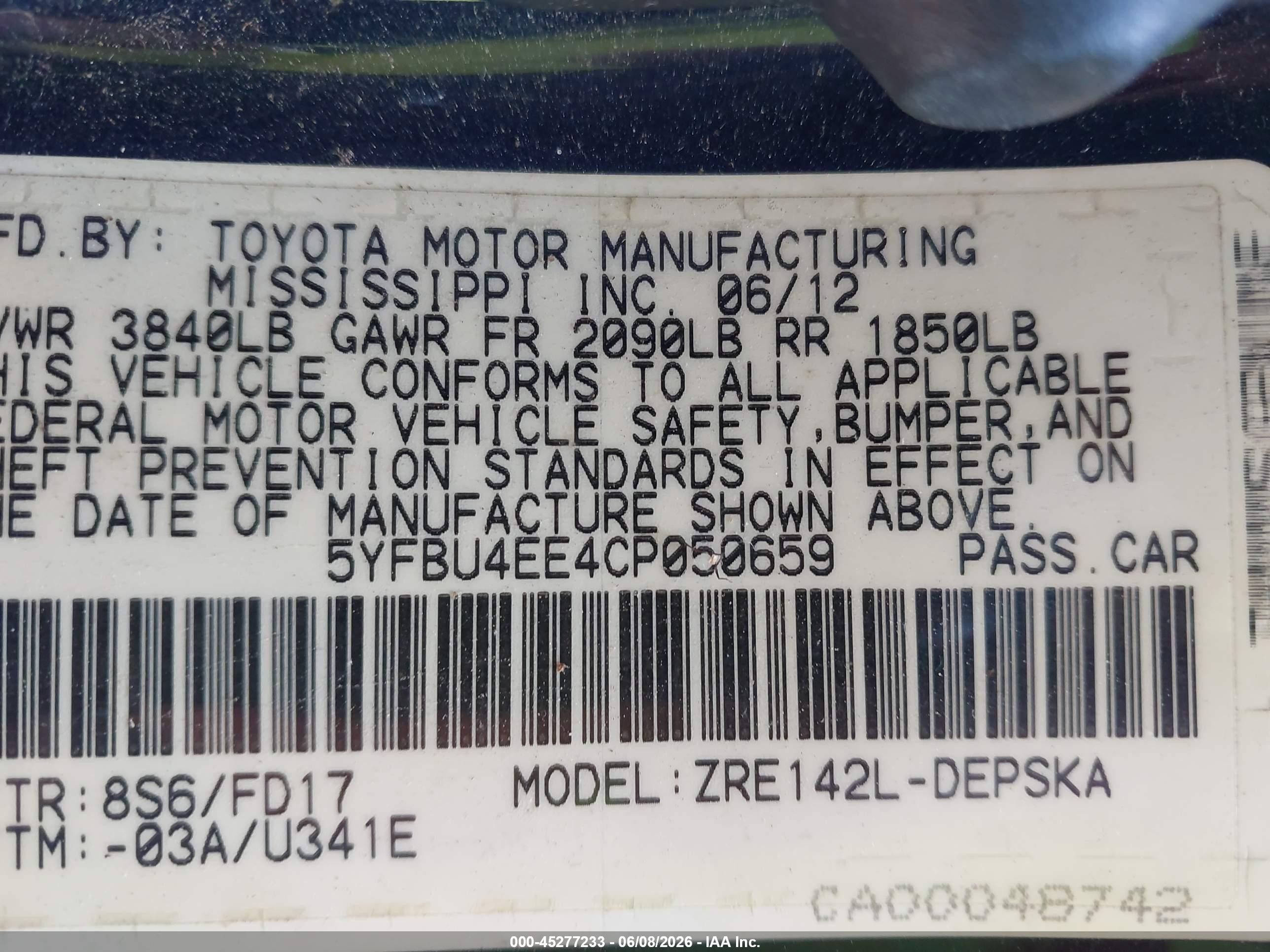 2012 Toyota Corolla S Blue vin: 5YFBU4EE4CP050659