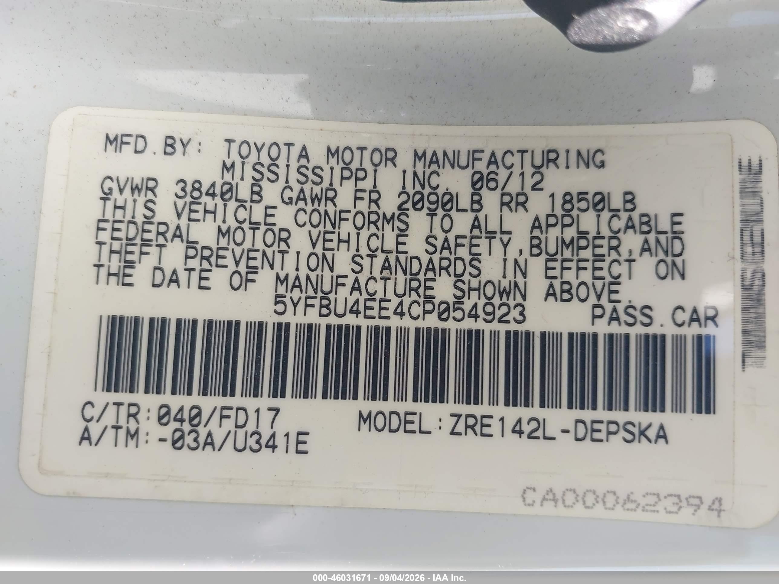 2012 Toyota Corolla S White vin: 5YFBU4EE4CP054923