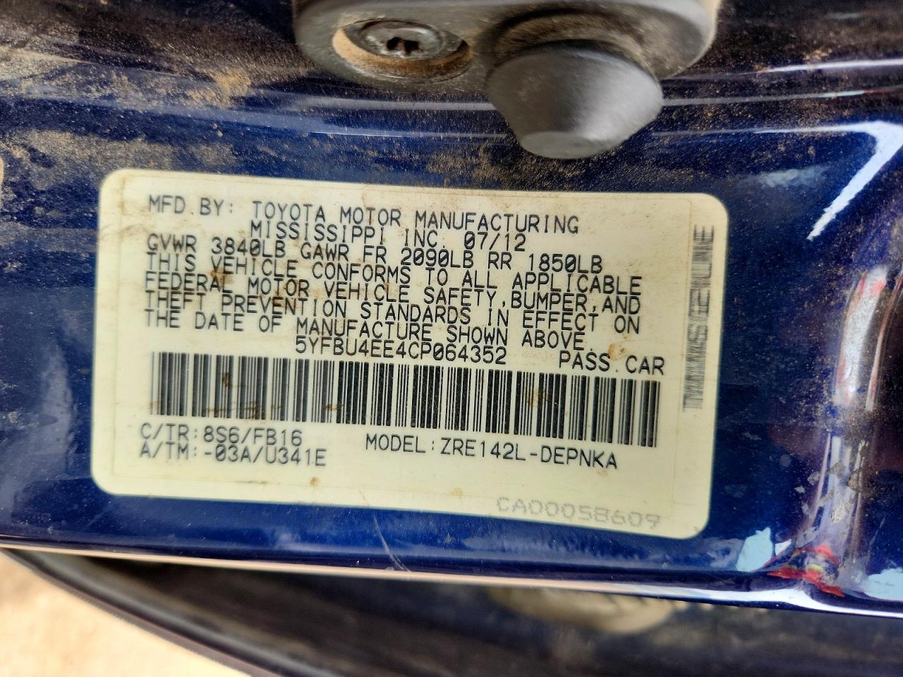 2012 Toyota Corolla Le Blue vin: 5YFBU4EE4CP064352