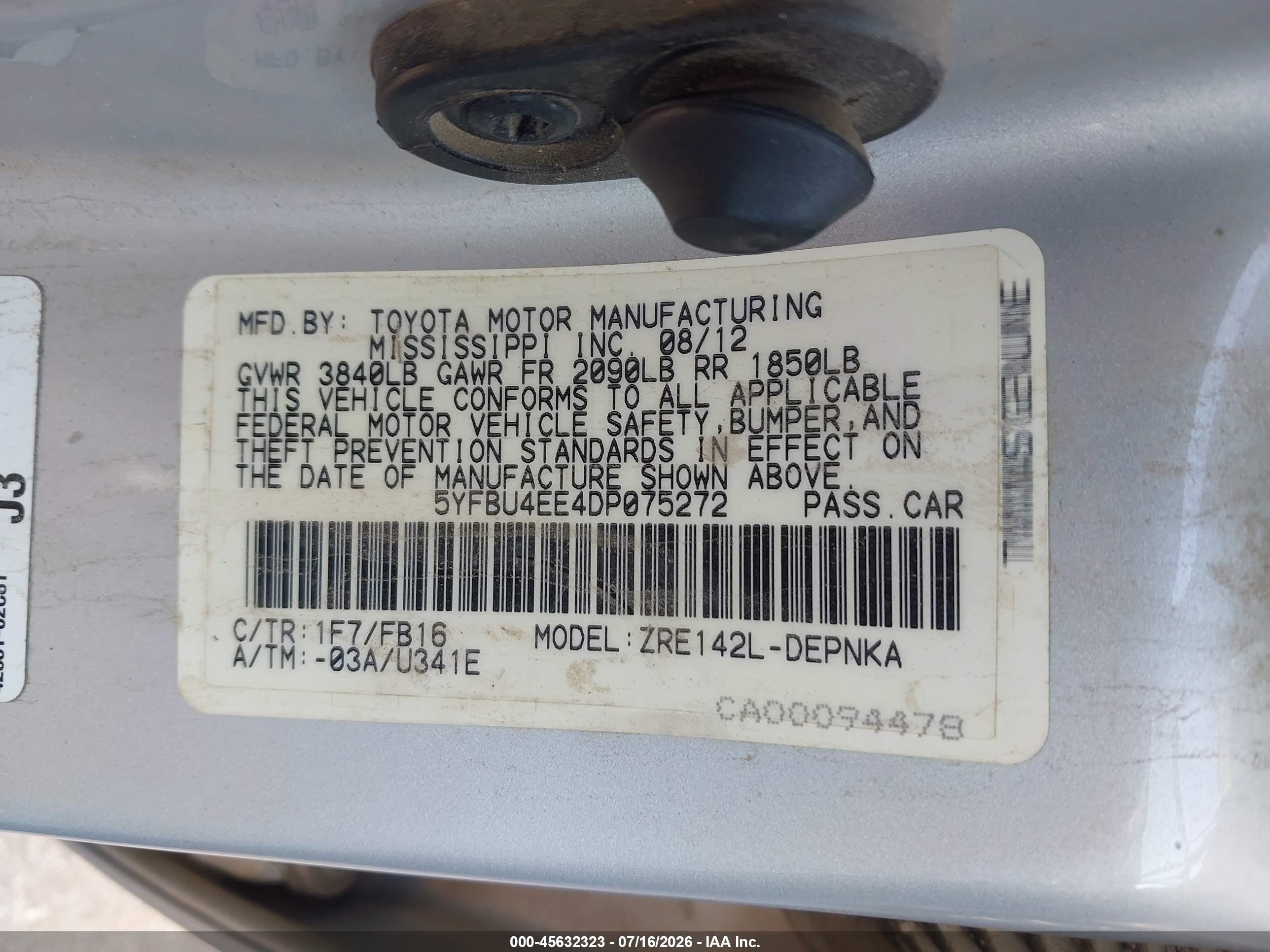 2013 Toyota Corolla Le Silver vin: 5YFBU4EE4DP075272