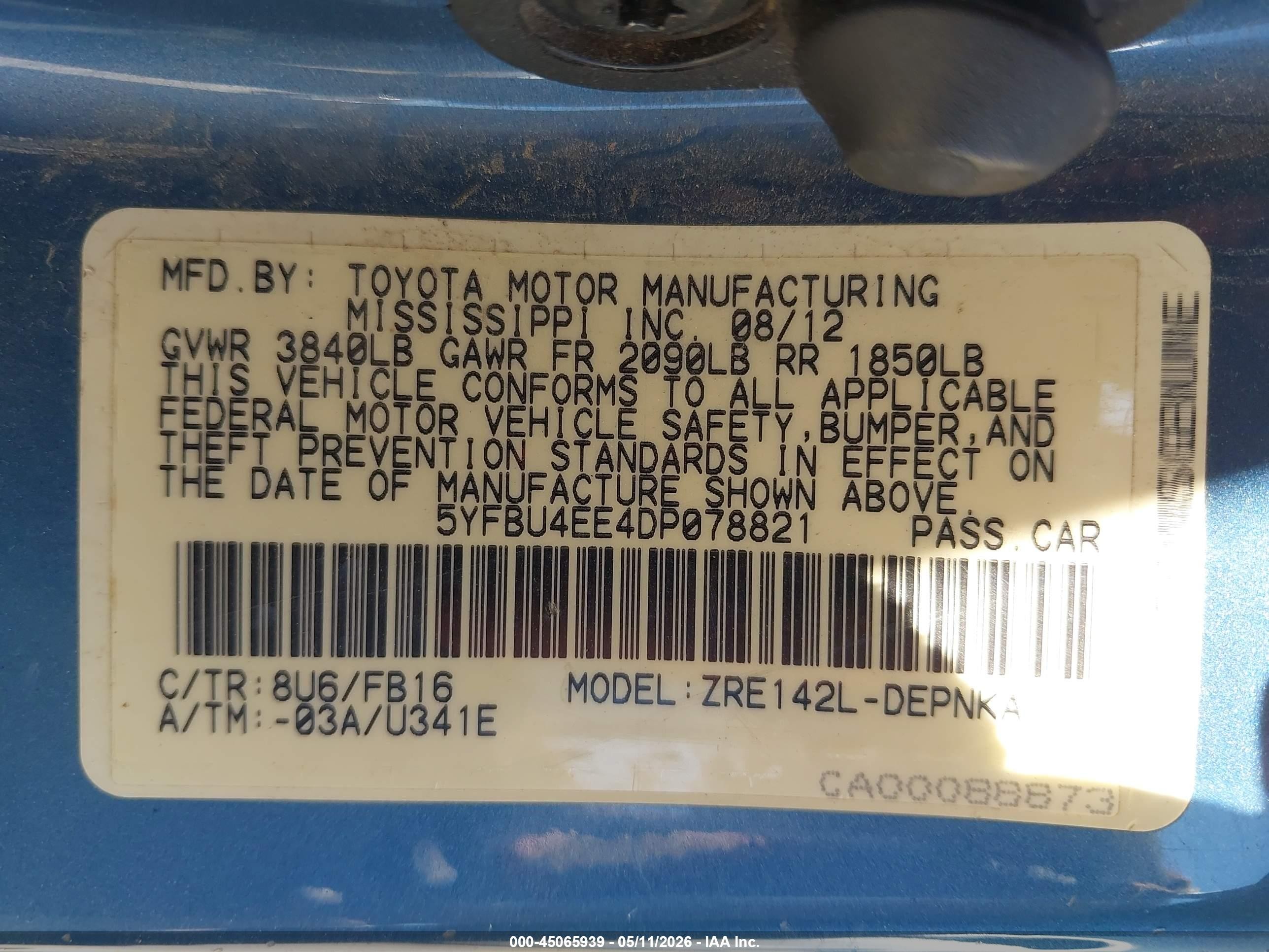 2013 Toyota Corolla Le Blue vin: 5YFBU4EE4DP078821