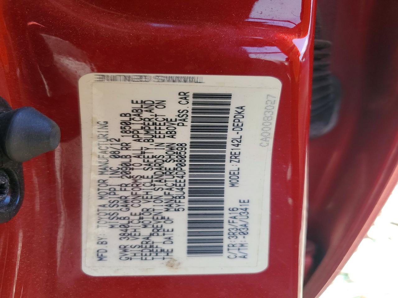 2013 Toyota Corolla L Red vin: 5YFBU4EE4DP080598