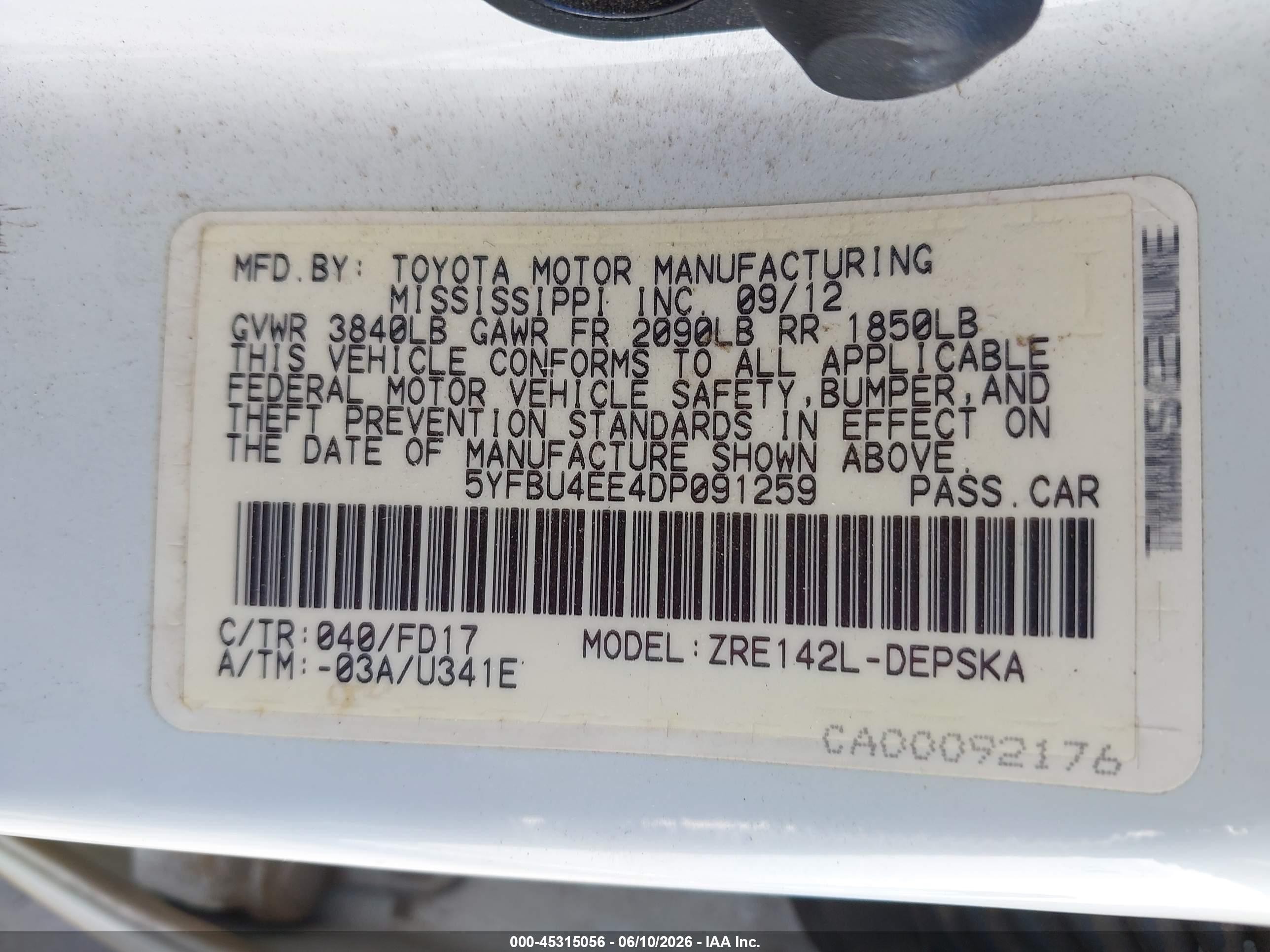 2013 Toyota Corolla S White vin: 5YFBU4EE4DP091259