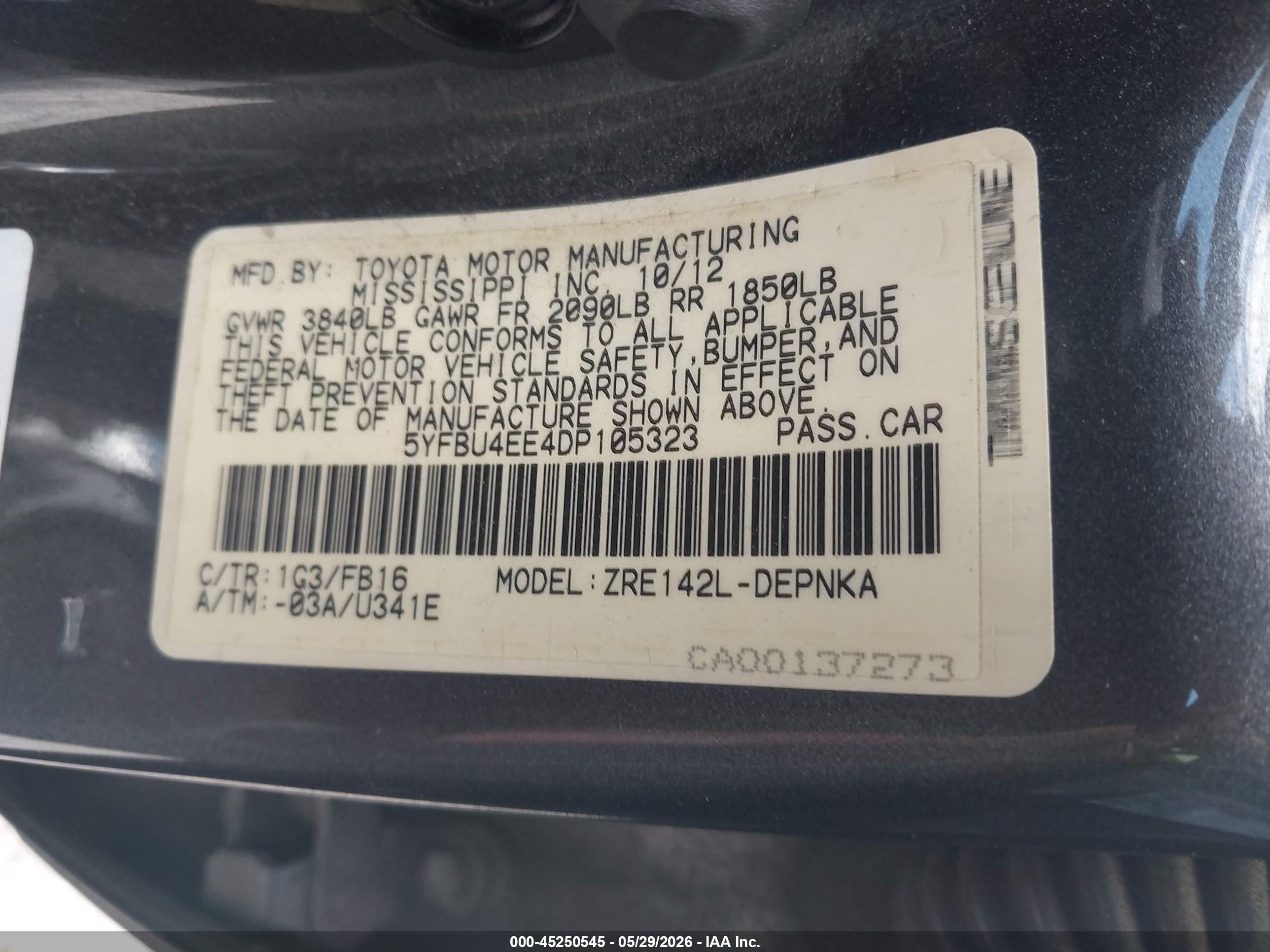 2013 Toyota Corolla Le Gray vin: 5YFBU4EE4DP105323