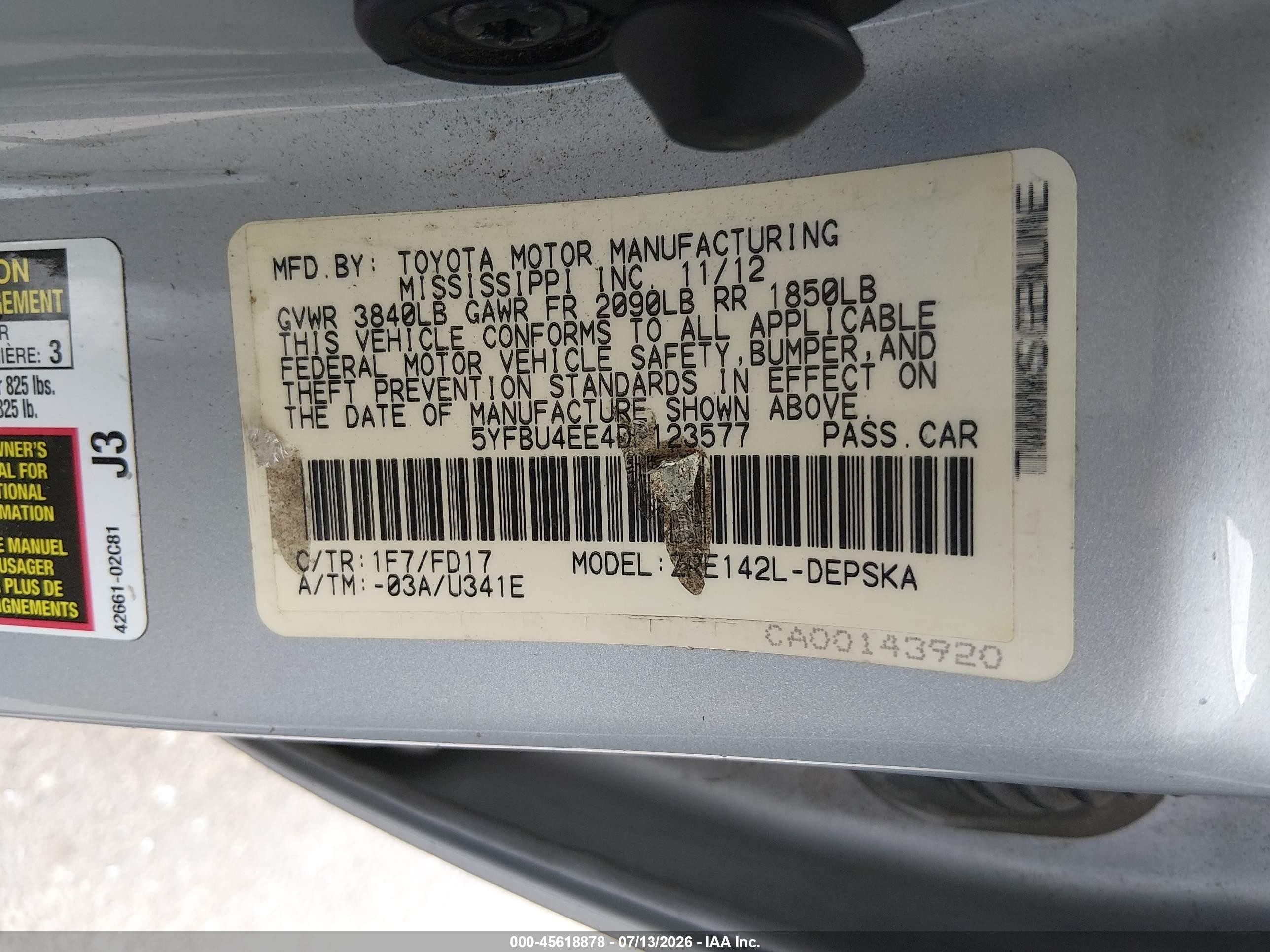 2013 Toyota Corolla S Silver vin: 5YFBU4EE4DP123577