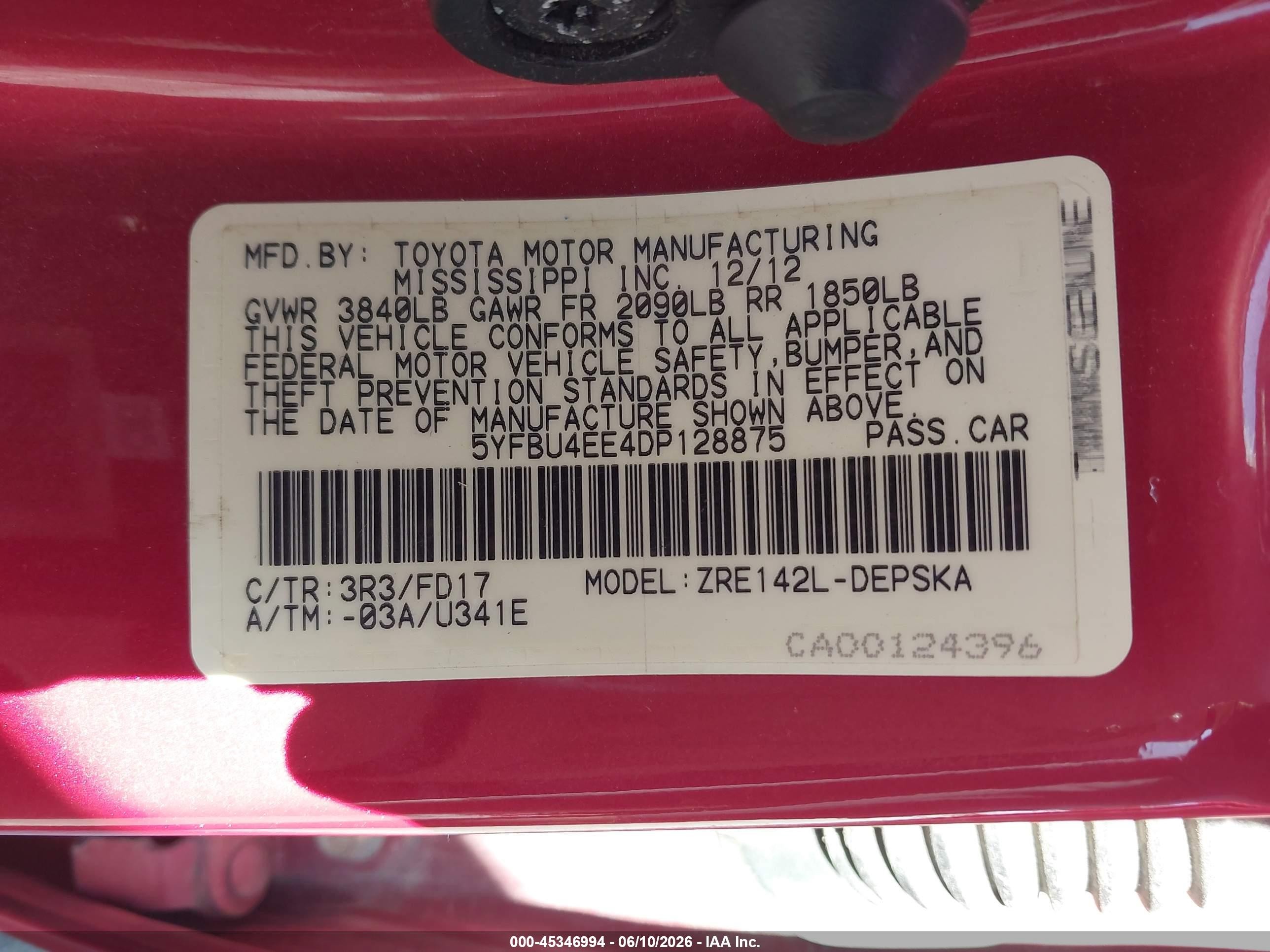 2013 Toyota Corolla S Red vin: 5YFBU4EE4DP128875