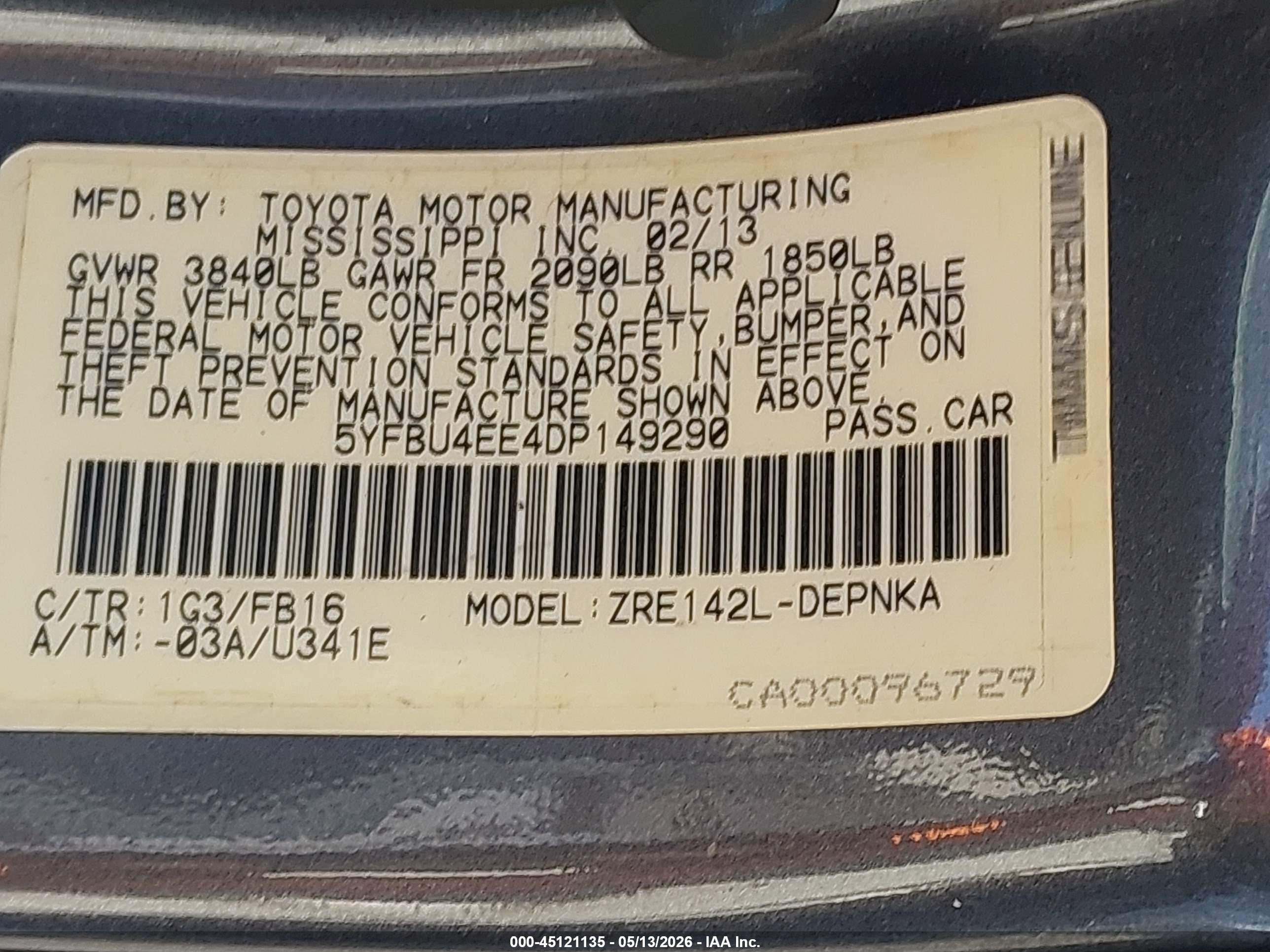 2013 Toyota Corolla Le Gray vin: 5YFBU4EE4DP149290