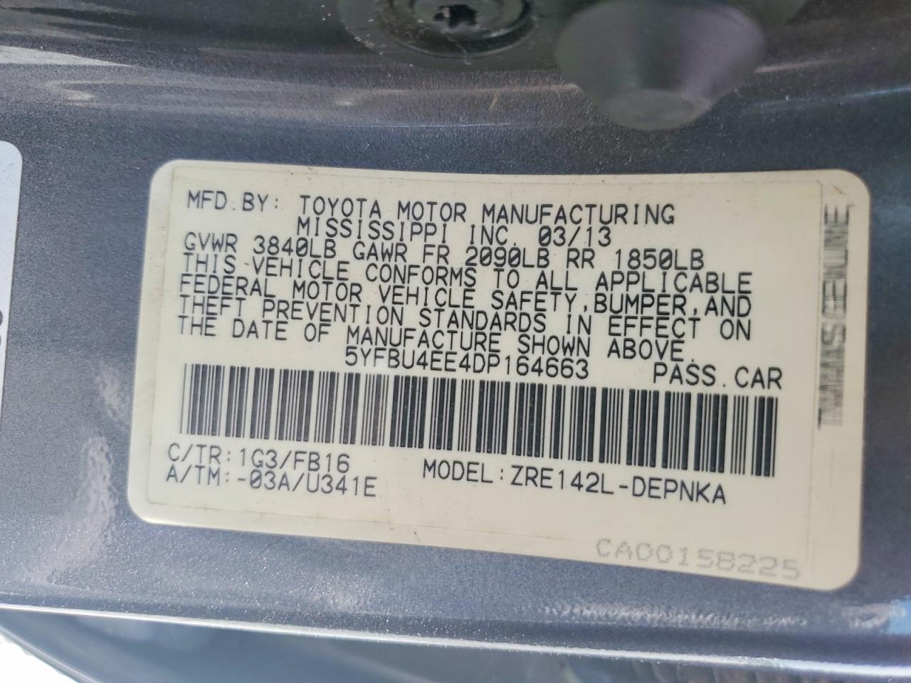 2013 Toyota Corolla Le Charcoal vin: 5YFBU4EE4DP164663