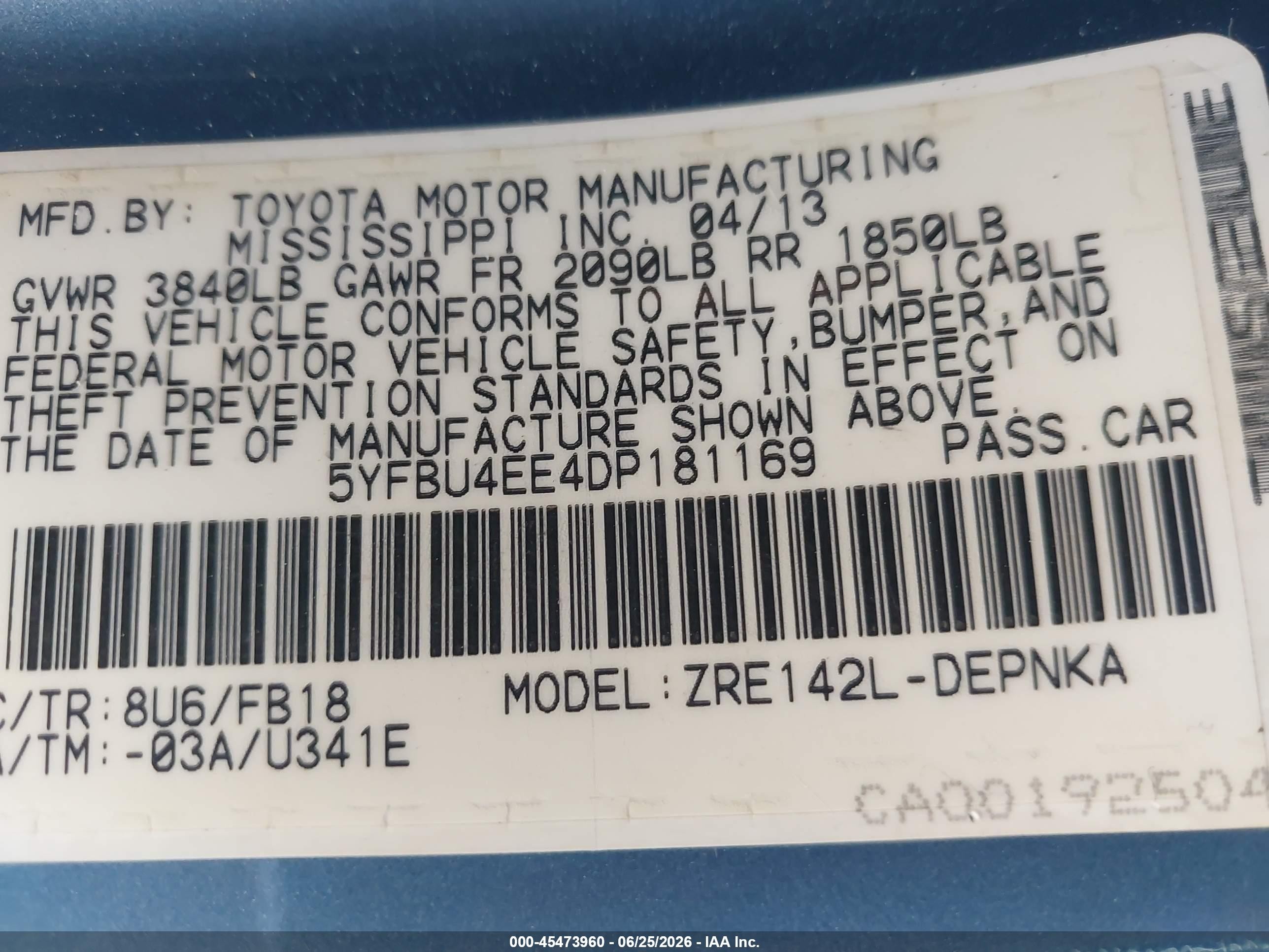 2013 Toyota Corolla Le Blue vin: 5YFBU4EE4DP181169