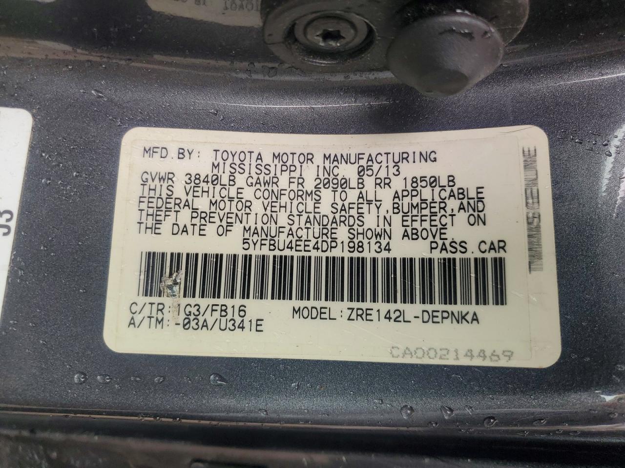 2013 Toyota Corolla Le Серый vin: 5YFBU4EE4DP198134
