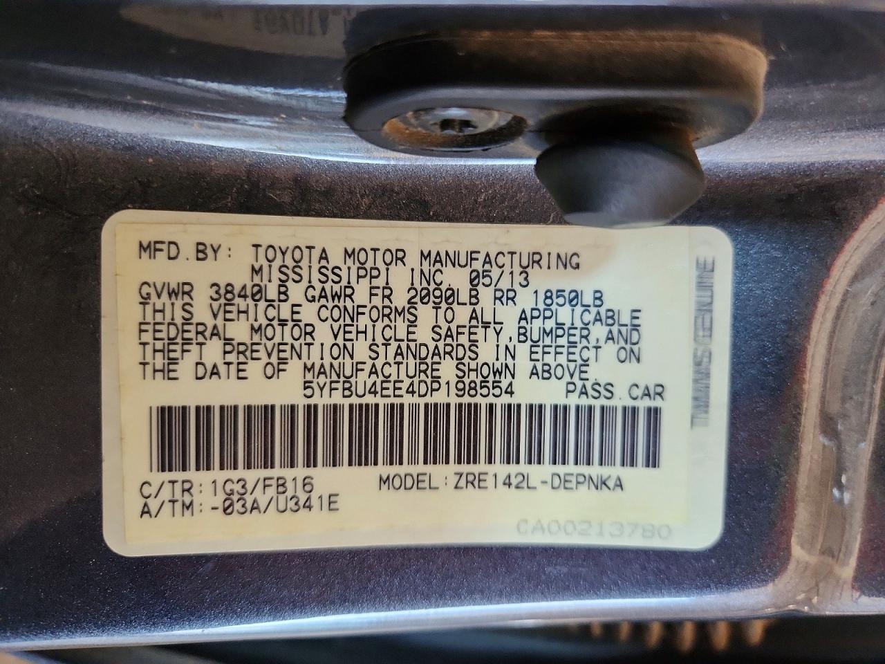 2013 Toyota Corolla Le Gray vin: 5YFBU4EE4DP198554