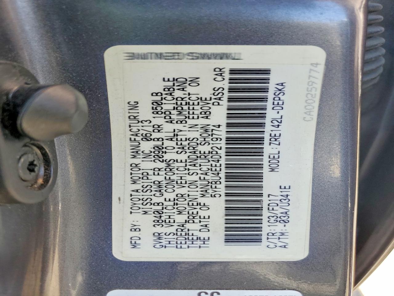 2013 Toyota Corolla S Gray vin: 5YFBU4EE4DP219774