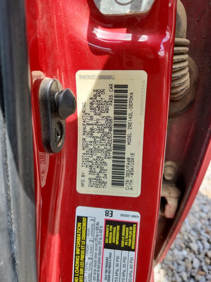 2012 Toyota Corolla L Red vin: 5YFBU4EE5CP005987