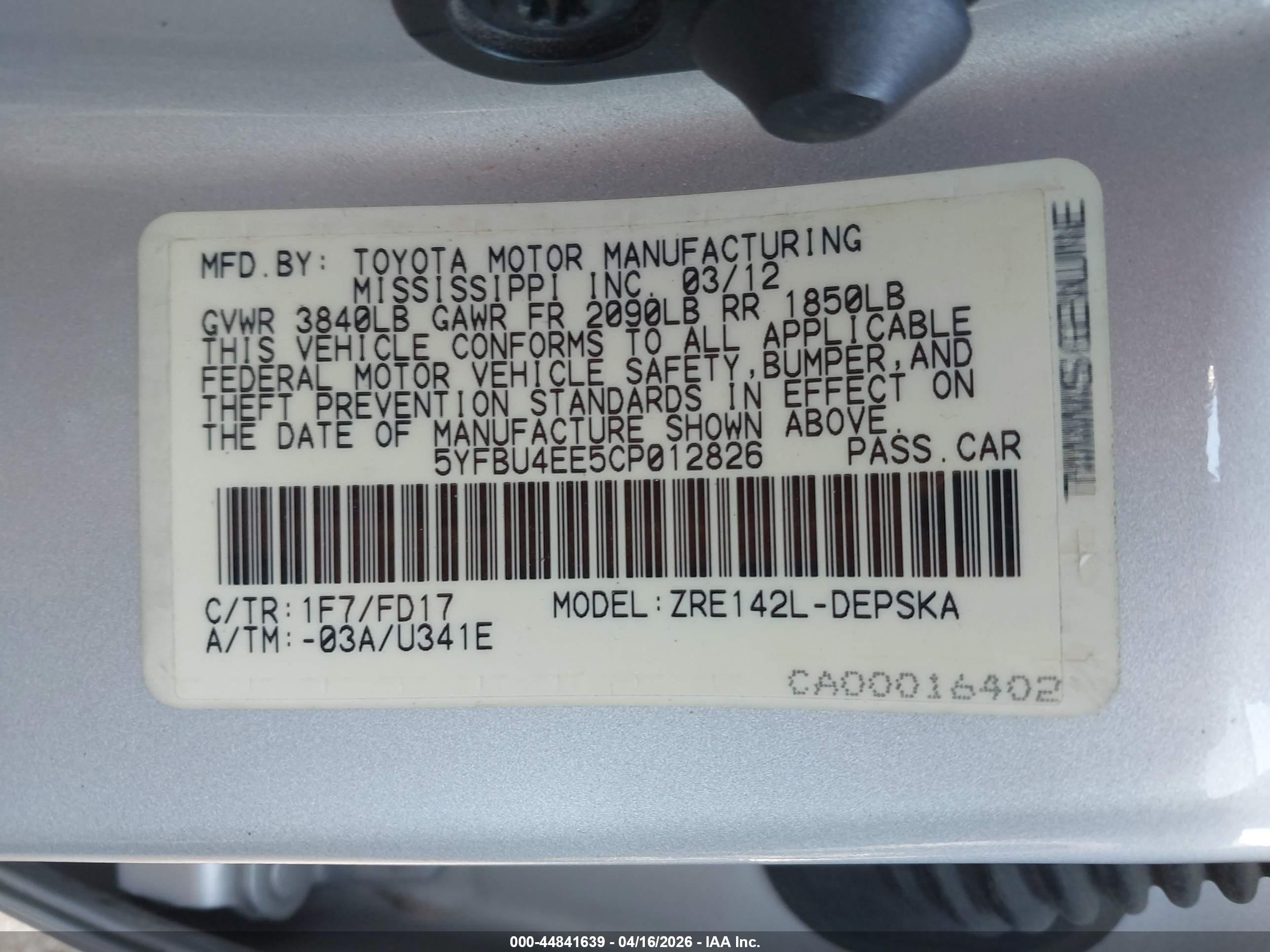 2012 Toyota Corolla S Silver vin: 5YFBU4EE5CP012826