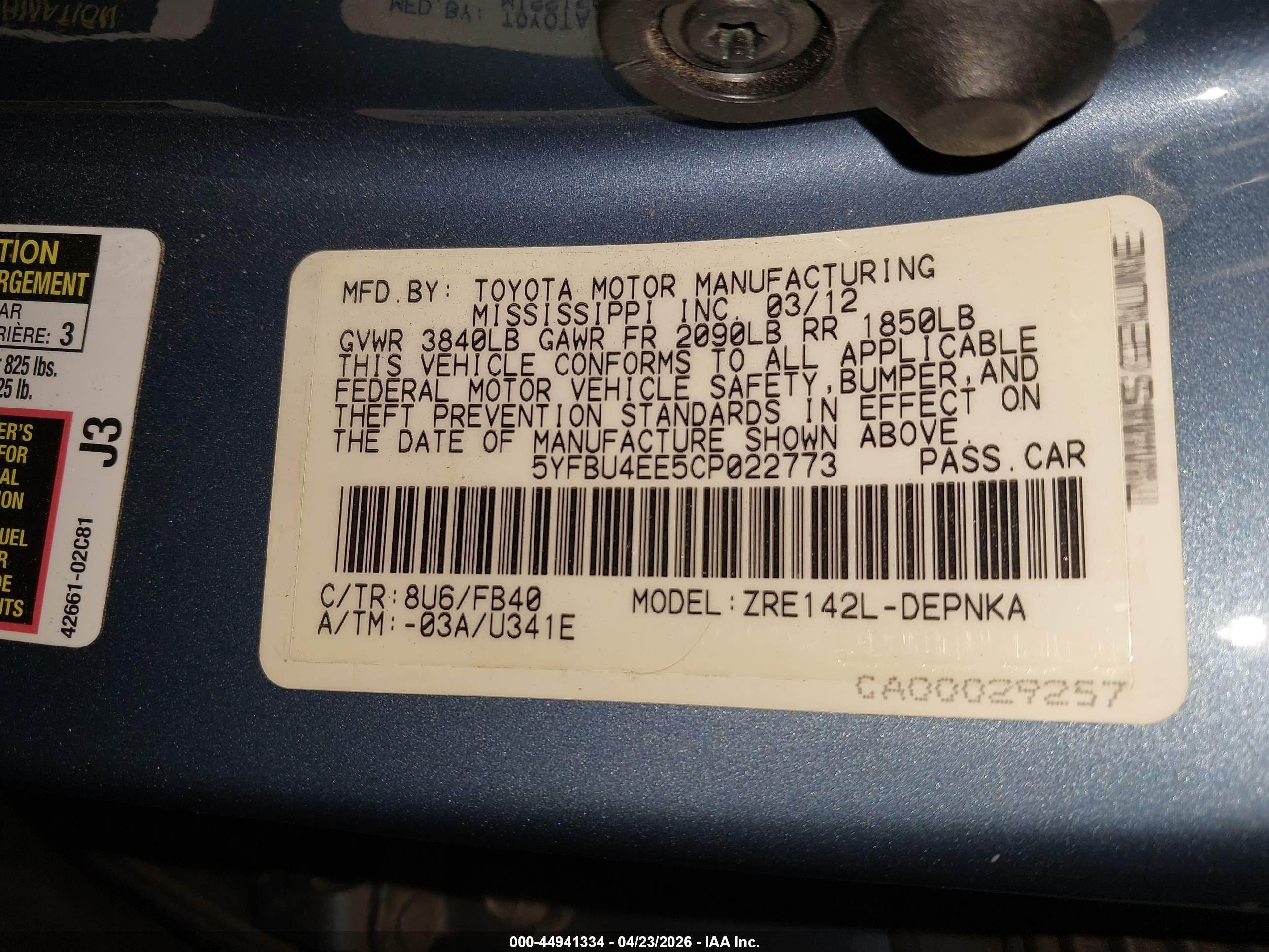 2012 Toyota Corolla Le Light Blue vin: 5YFBU4EE5CP022773