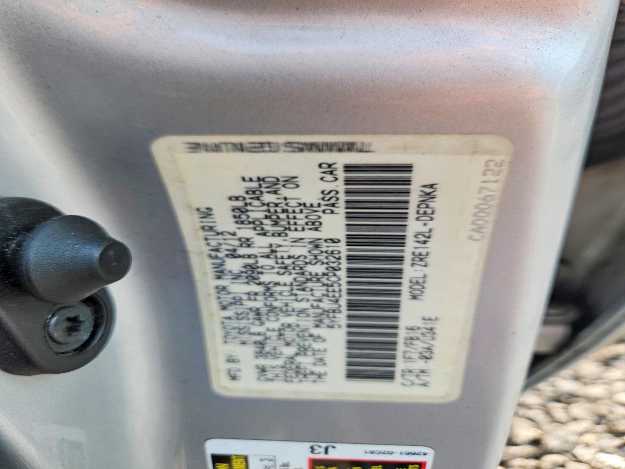2012 Toyota Corolla Le Silver vin: 5YFBU4EE5CP032610