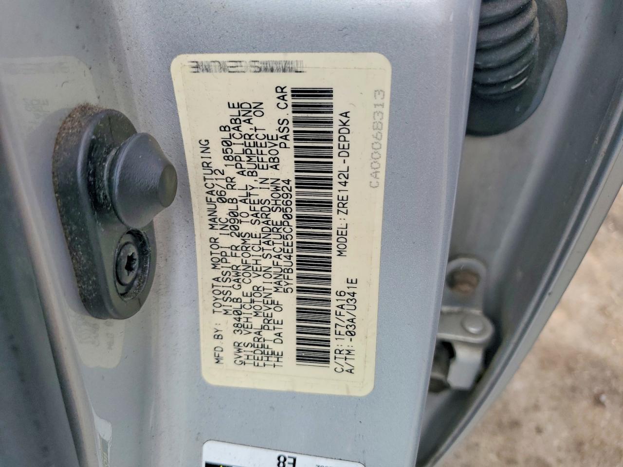 2012 Toyota Corolla L Gray vin: 5YFBU4EE5CP056924