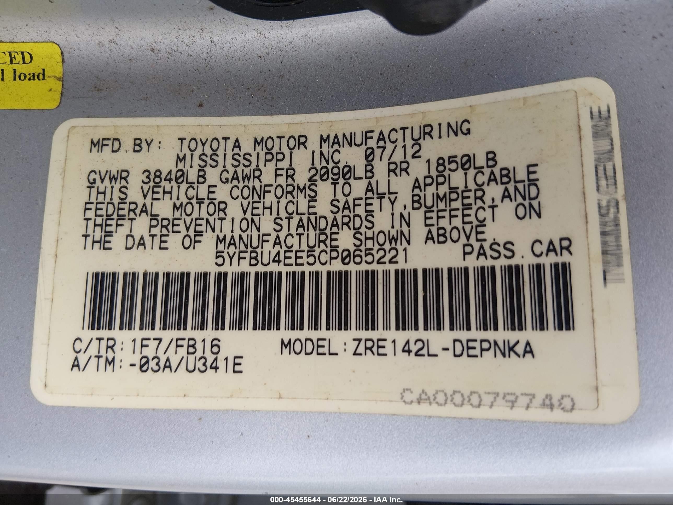 2012 Toyota Corolla Le Silver vin: 5YFBU4EE5CP065221