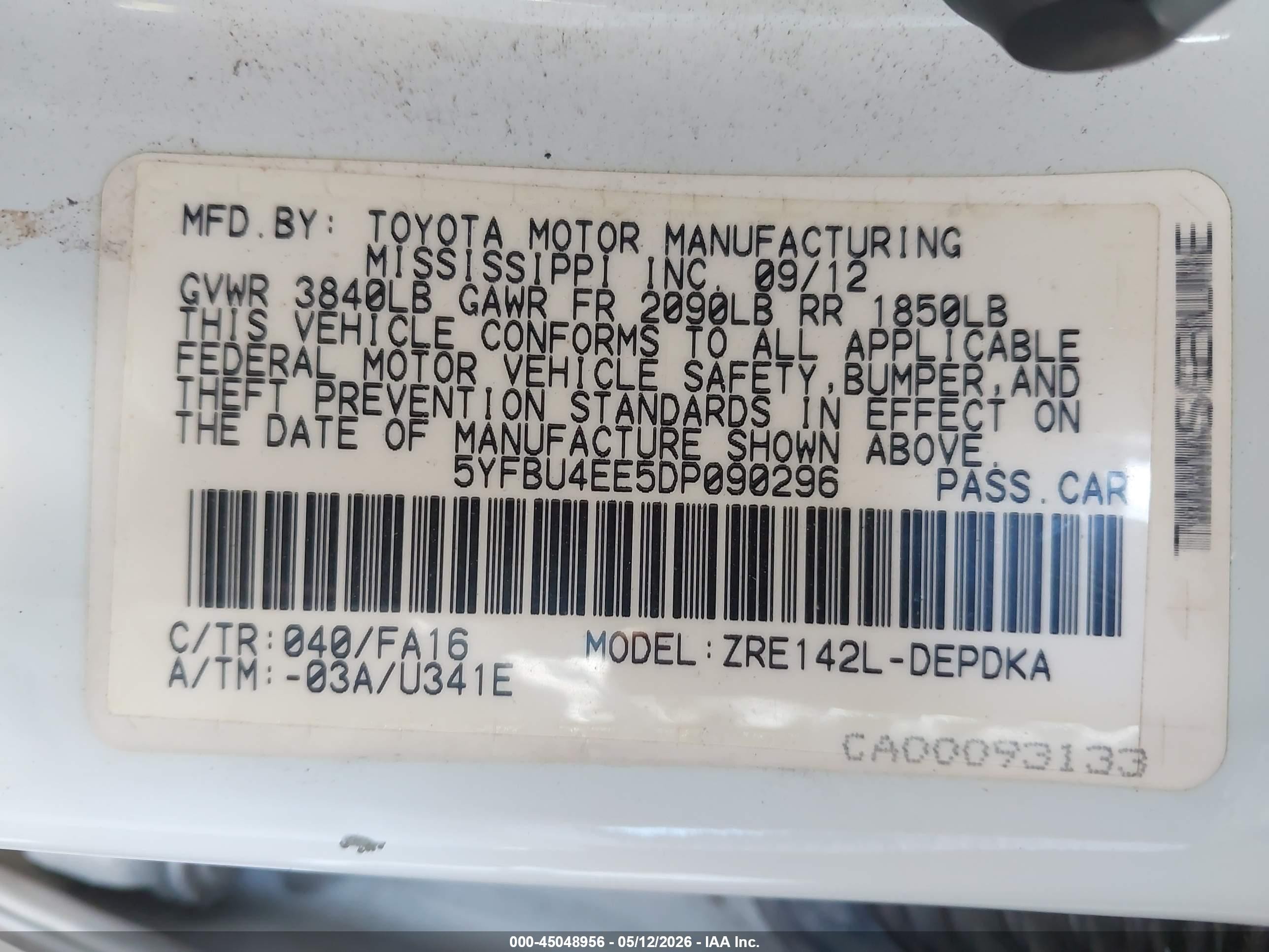 2013 Toyota Corolla L White vin: 5YFBU4EE5DP090296