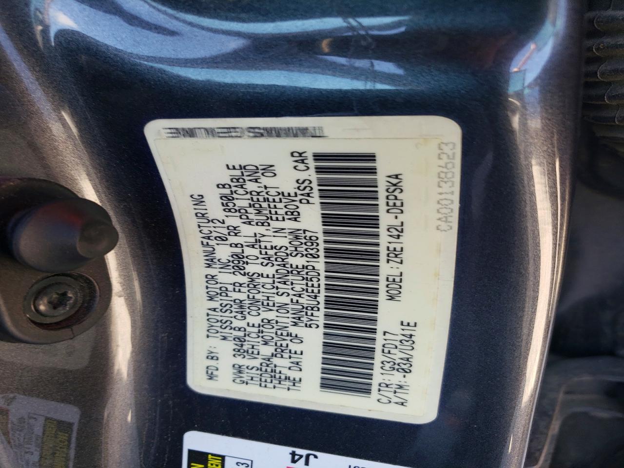 2013 Toyota Corolla S Gray vin: 5YFBU4EE5DP103967