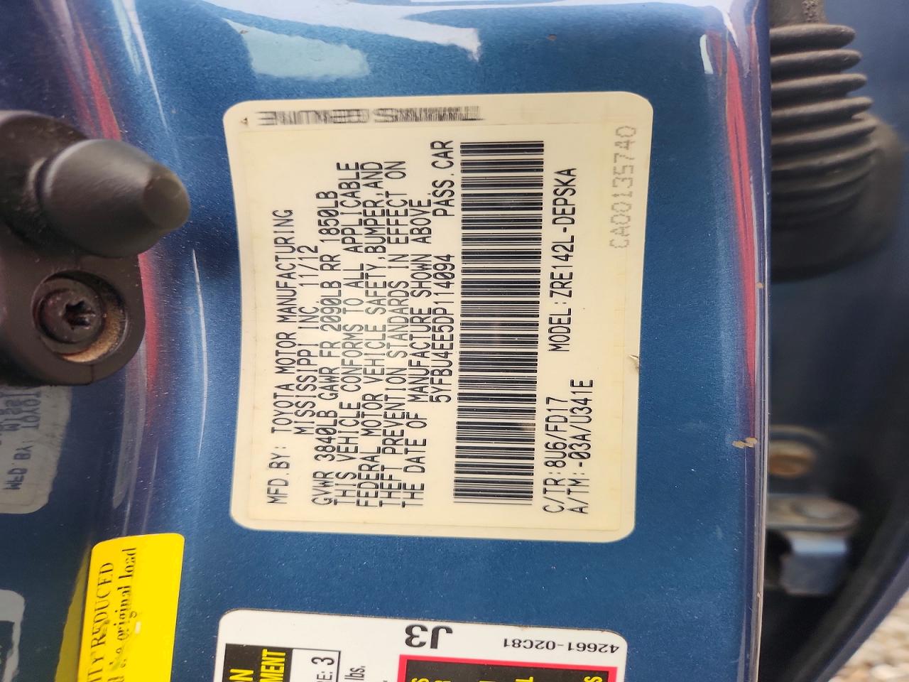 2013 Toyota Corolla S Blue vin: 5YFBU4EE5DP114094