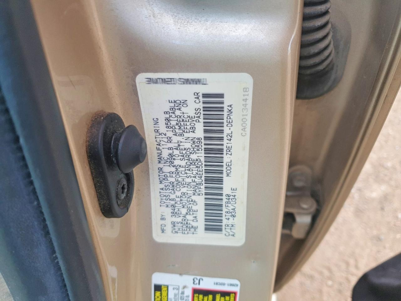 2013 Toyota Corolla Le Tan vin: 5YFBU4EE5DP115598