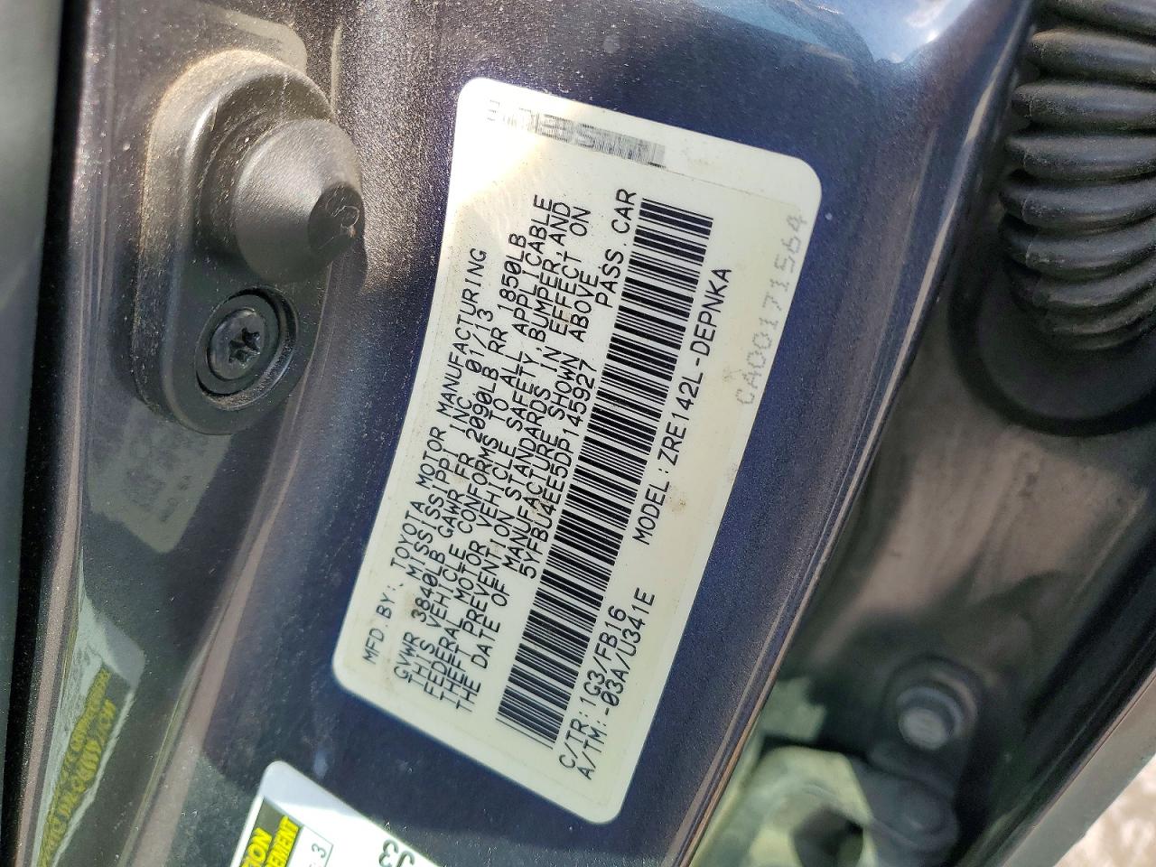 2013 Toyota Corolla Le Charcoal vin: 5YFBU4EE5DP145927