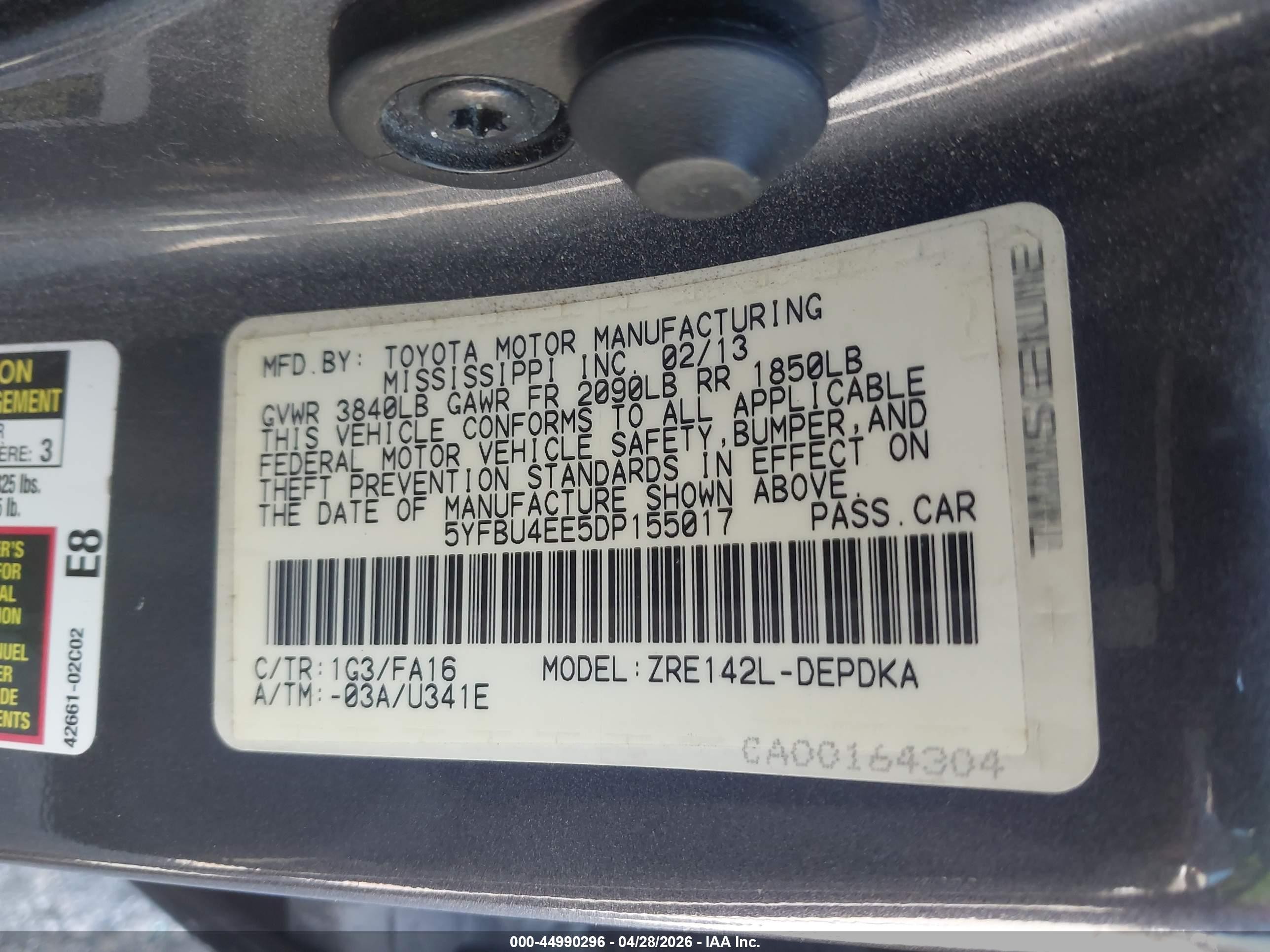 2013 Toyota Corolla L Gray vin: 5YFBU4EE5DP155017