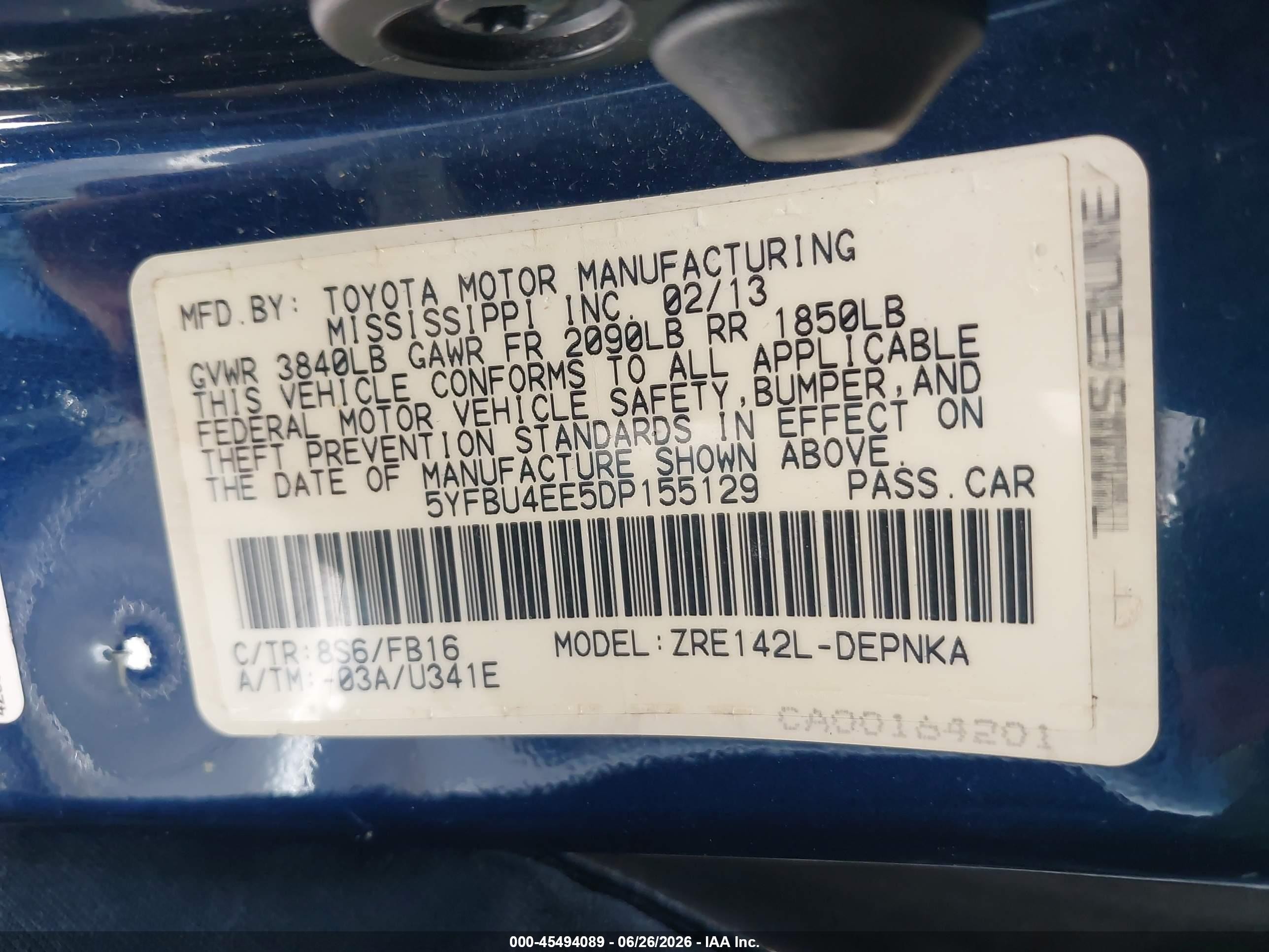 2013 Toyota Corolla Le Dark Blue vin: 5YFBU4EE5DP155129