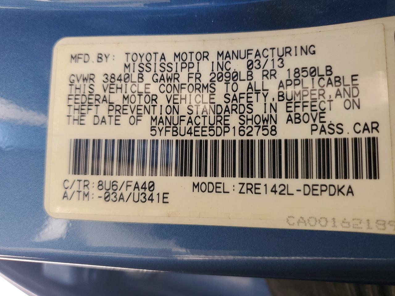 2013 Toyota Corolla L Blue vin: 5YFBU4EE5DP162758