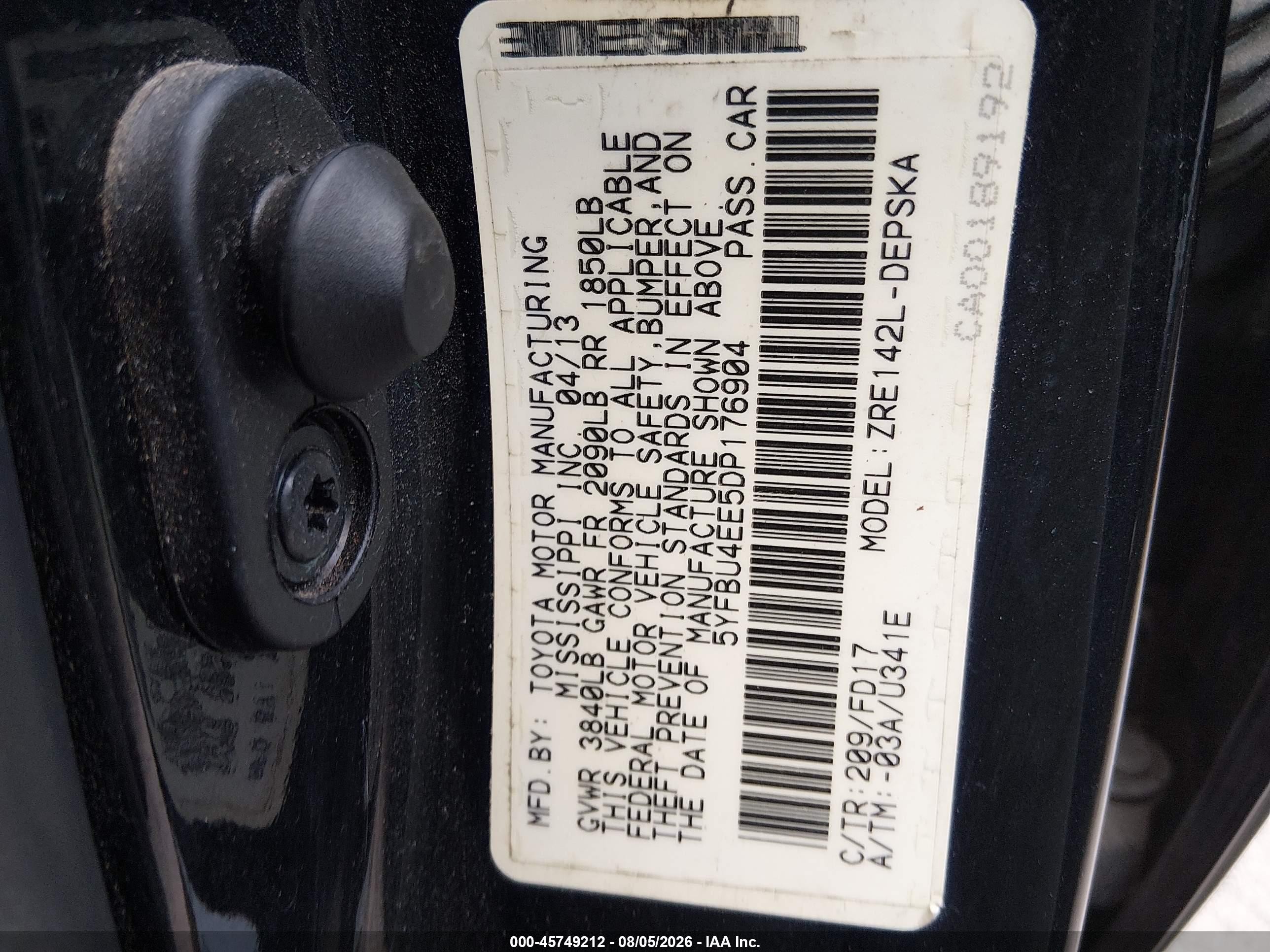 2013 Toyota Corolla S Black vin: 5YFBU4EE5DP176904