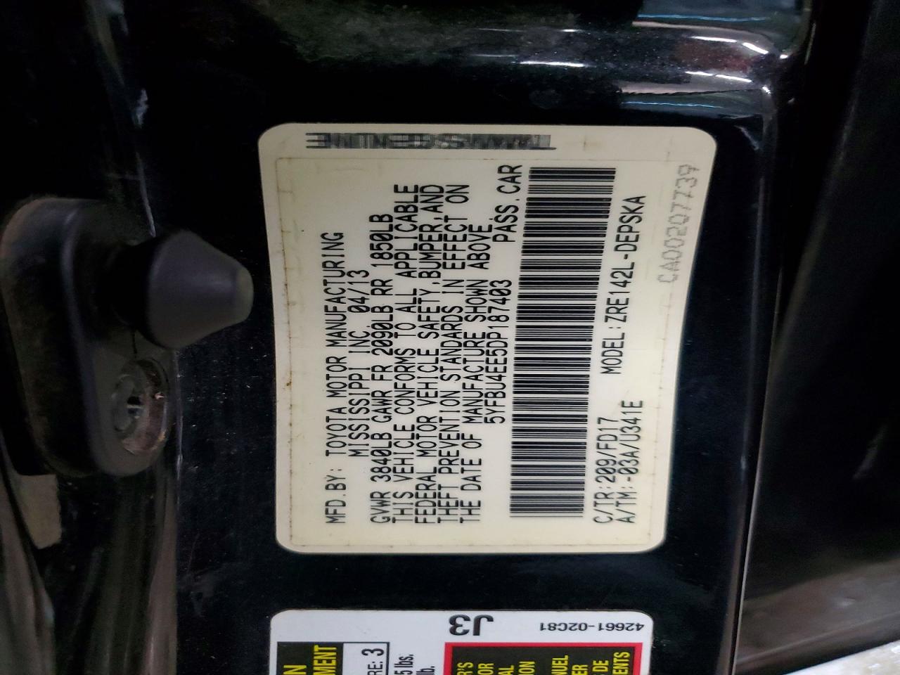 2013 Toyota Corolla S Black vin: 5YFBU4EE5DP187403