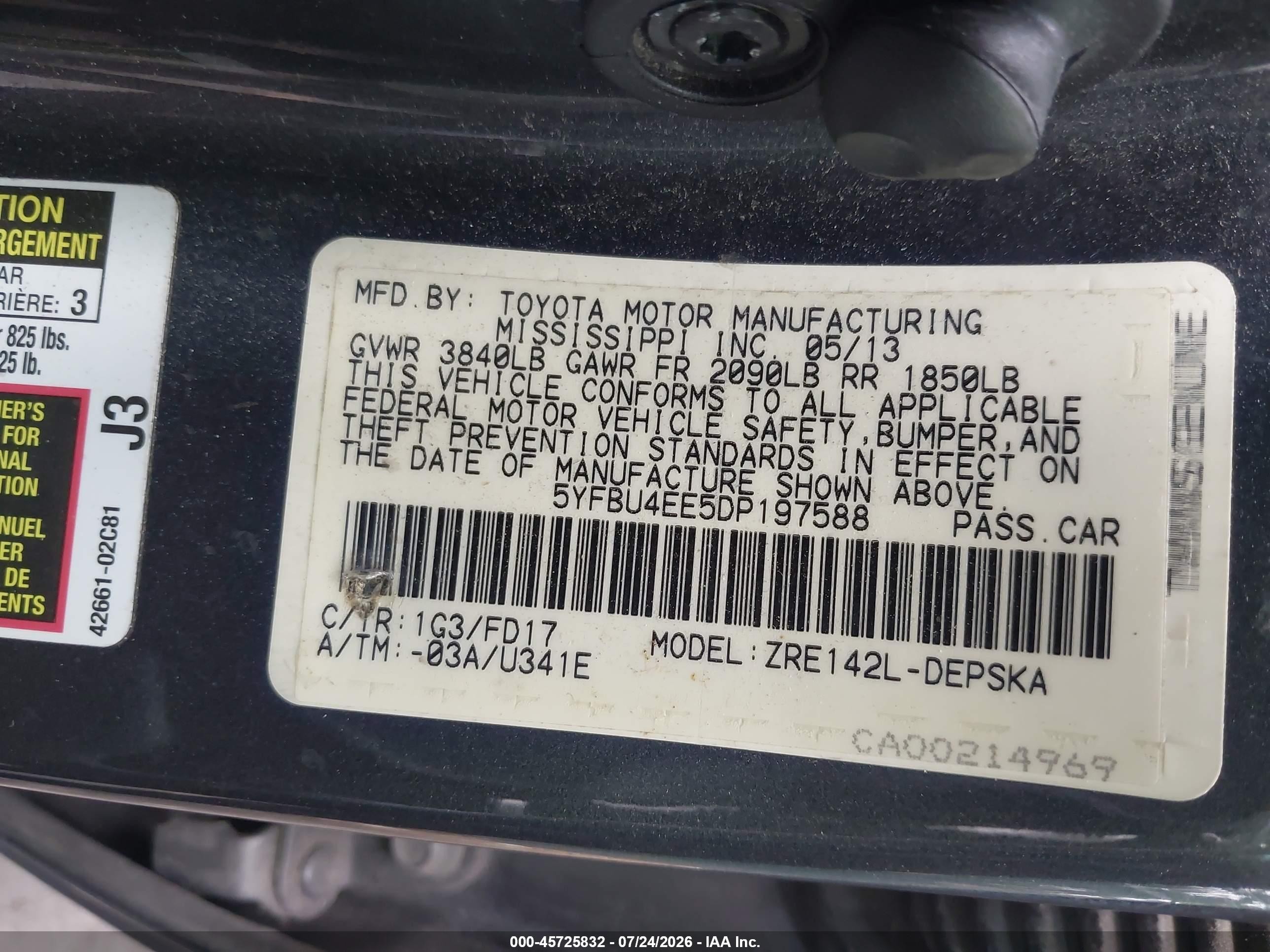 2013 Toyota Corolla S Gray vin: 5YFBU4EE5DP197588