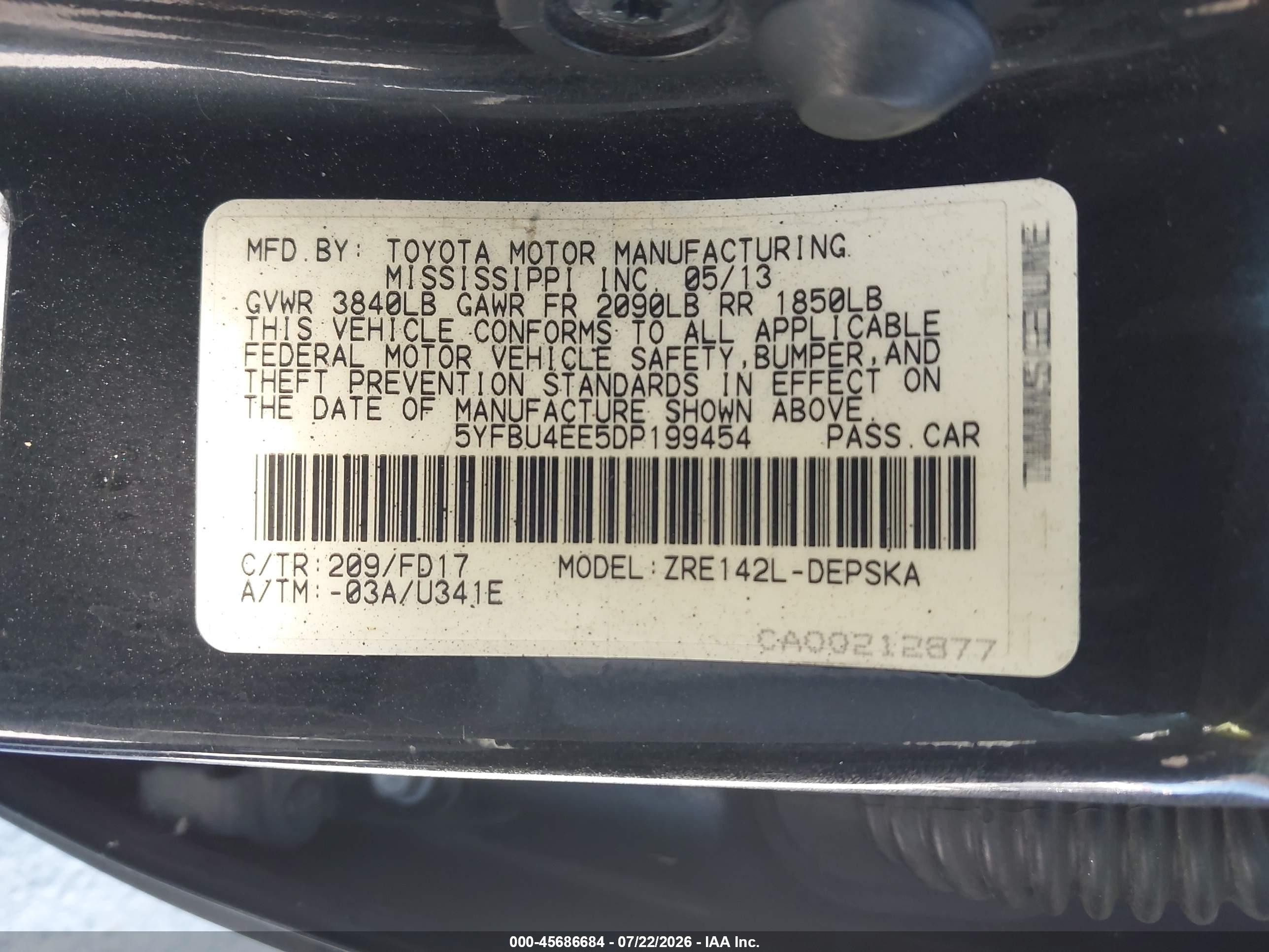 2013 Toyota Corolla S Black vin: 5YFBU4EE5DP199454