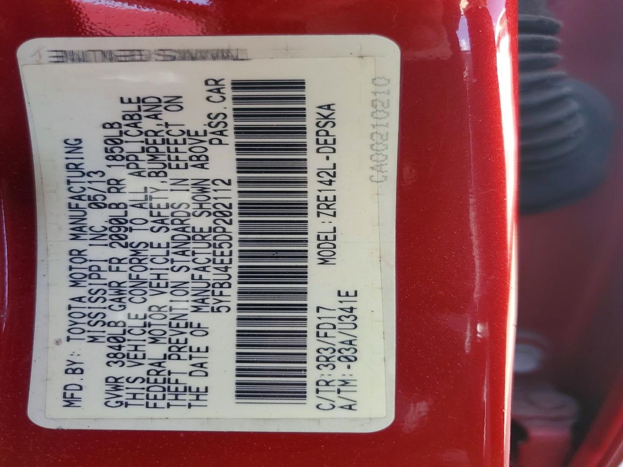 2013 Toyota Corolla S Red vin: 5YFBU4EE5DP202112