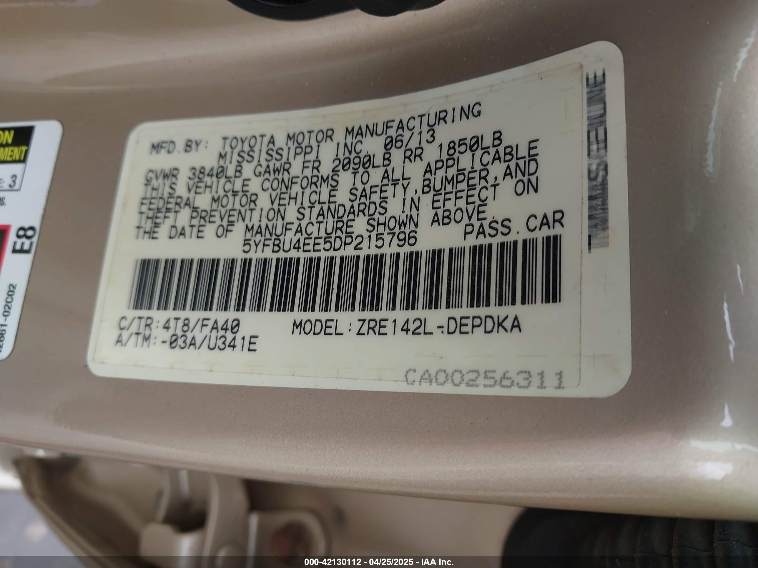2013 Toyota Corolla L Золотой vin: 5YFBU4EE5DP215796