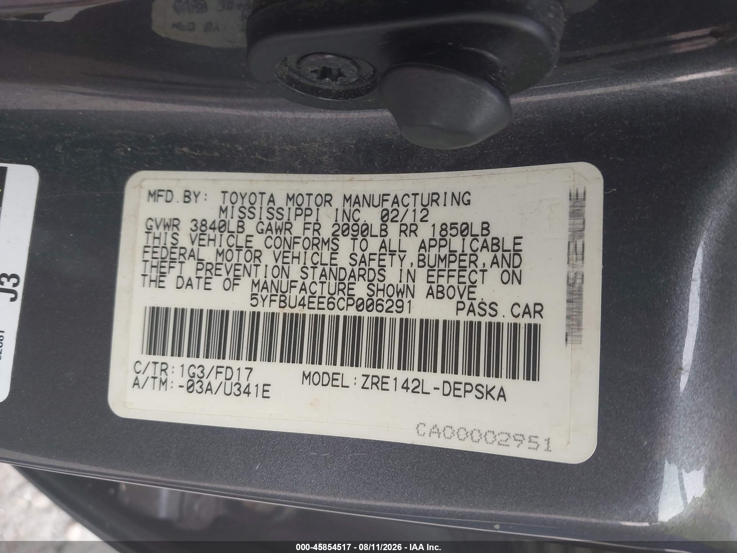 2012 Toyota Corolla S Gray vin: 5YFBU4EE6CP006291