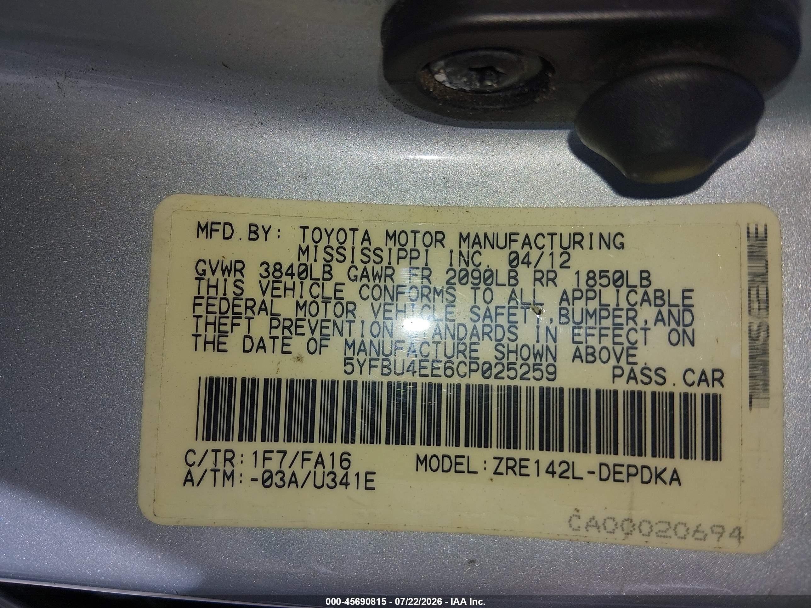 2012 Toyota Corolla L Silver vin: 5YFBU4EE6CP025259